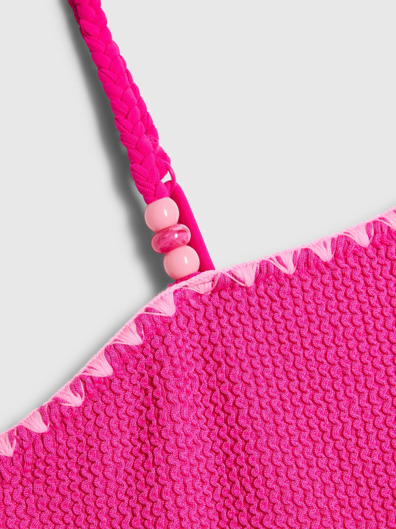 Image 3 of 4 of River Island Older Girls Textured Asymmetric Swimsuit - Pink