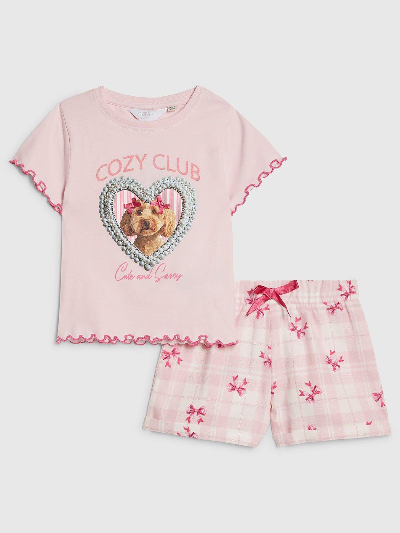 River Island Mini Girls Cozy Club Puppy Pyjamas Set - Pink