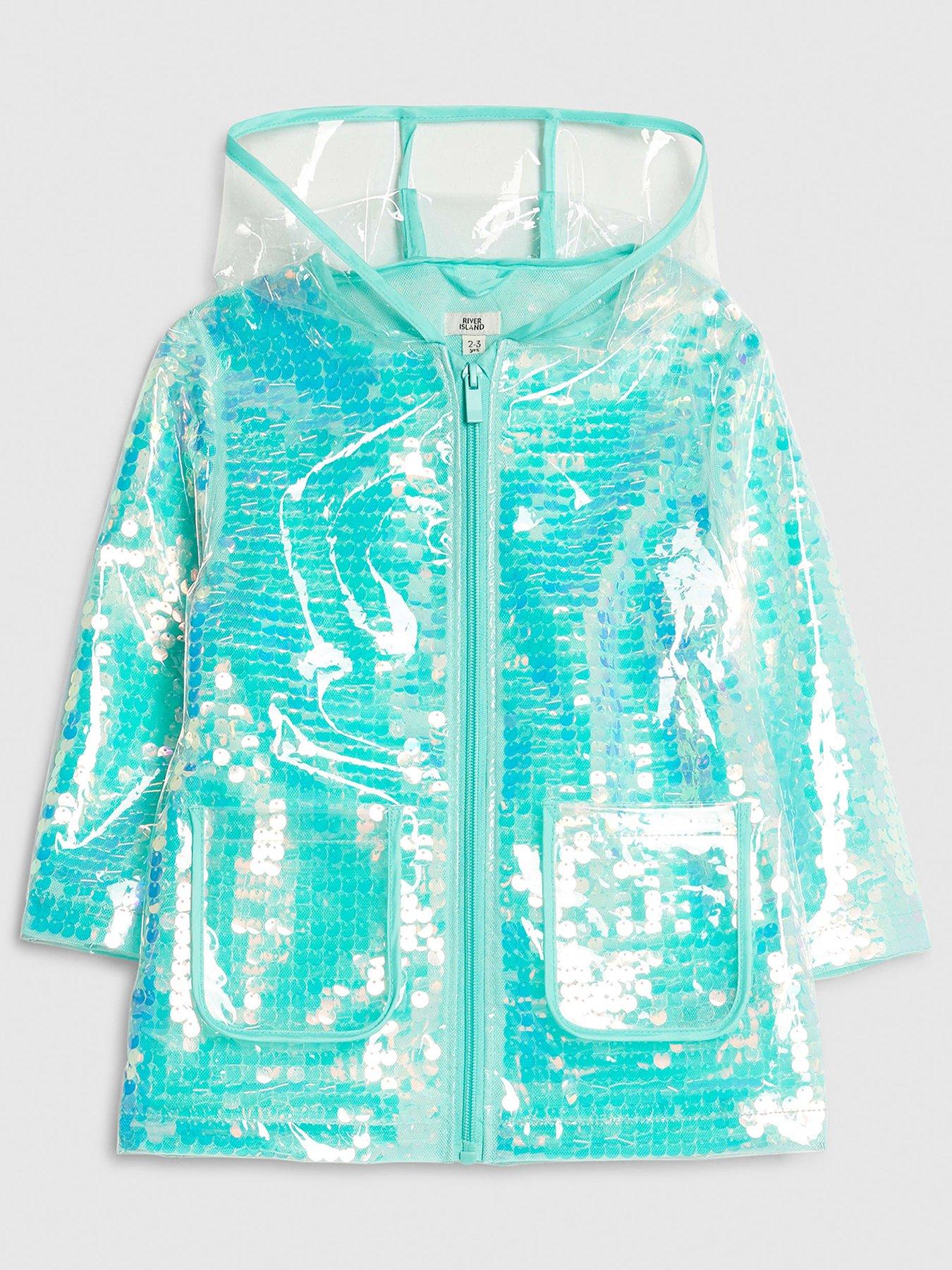 River Island Mini Girls Sequin Rain Mac Coat - Blue