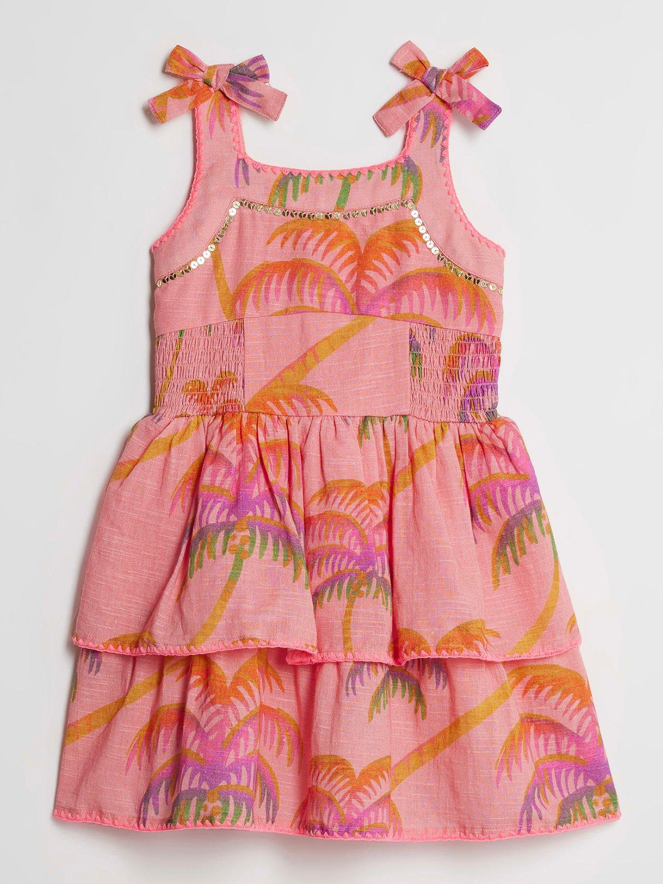 River Island Mini Girls Palm Print Bow Dress - Orange
