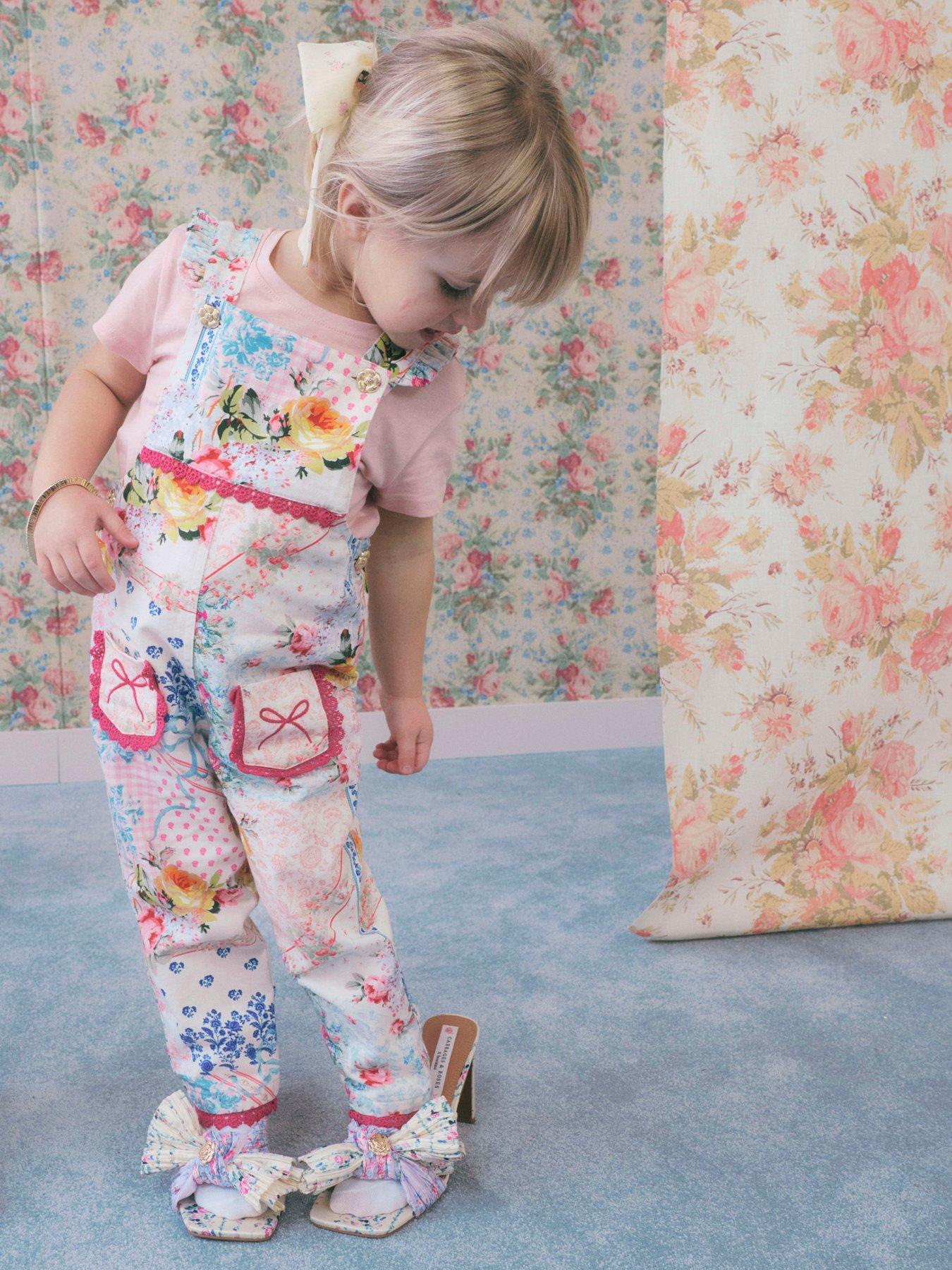 River Island Mini Girls Patchwork Cotton Dungarees, Pink, Size Age: 18-24 Months