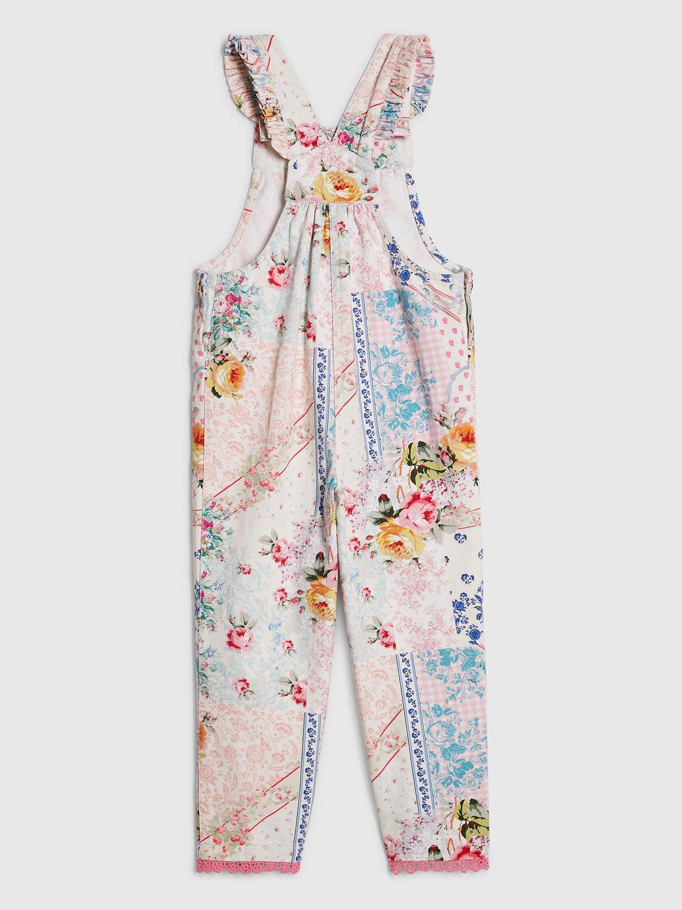 Image 3 of 6 of River Island Mini Girls Patchwork Cotton Dungarees - Pink