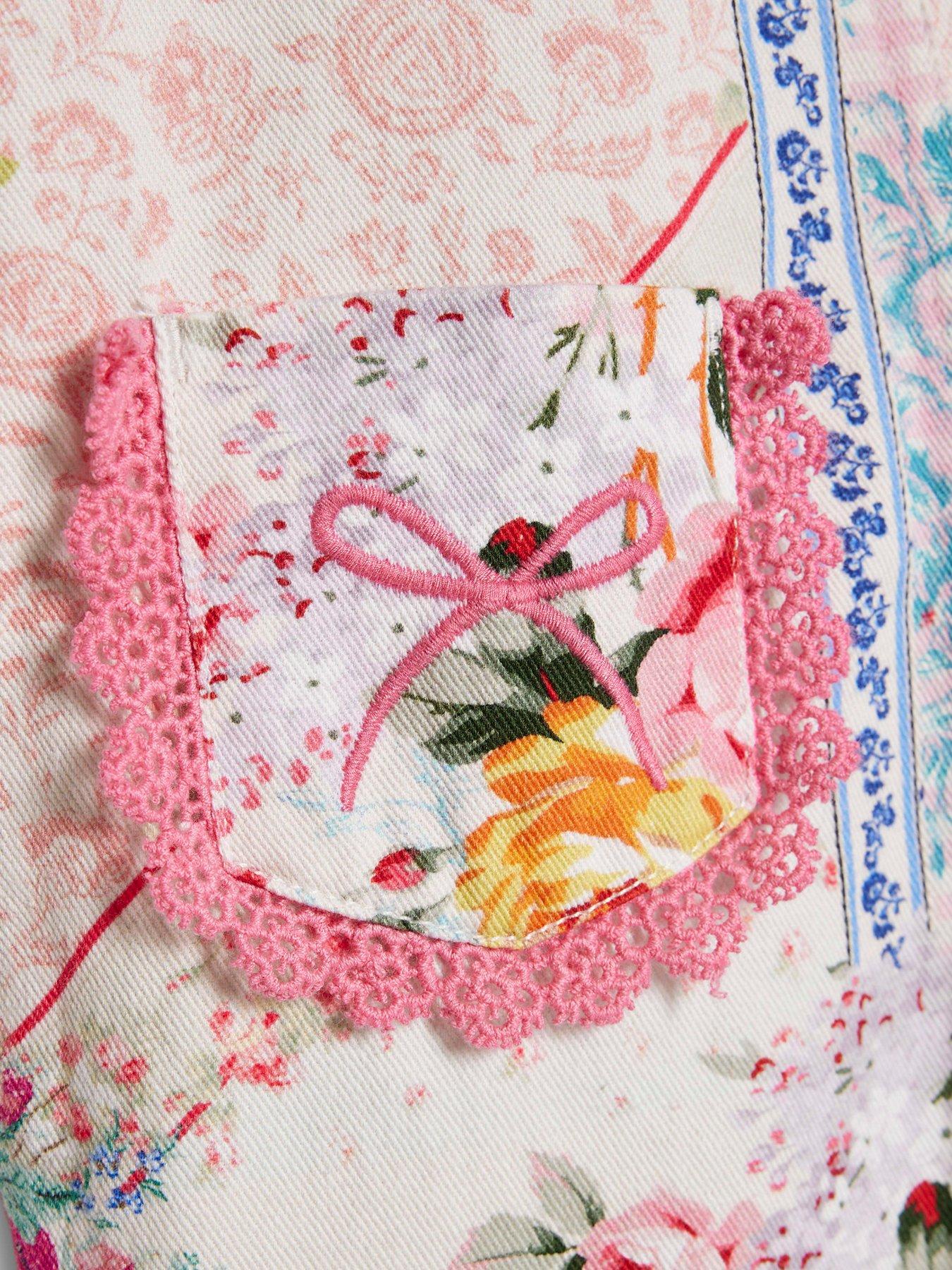 Image 5 of 6 of River Island Mini Girls Patchwork Cotton Dungarees - Pink