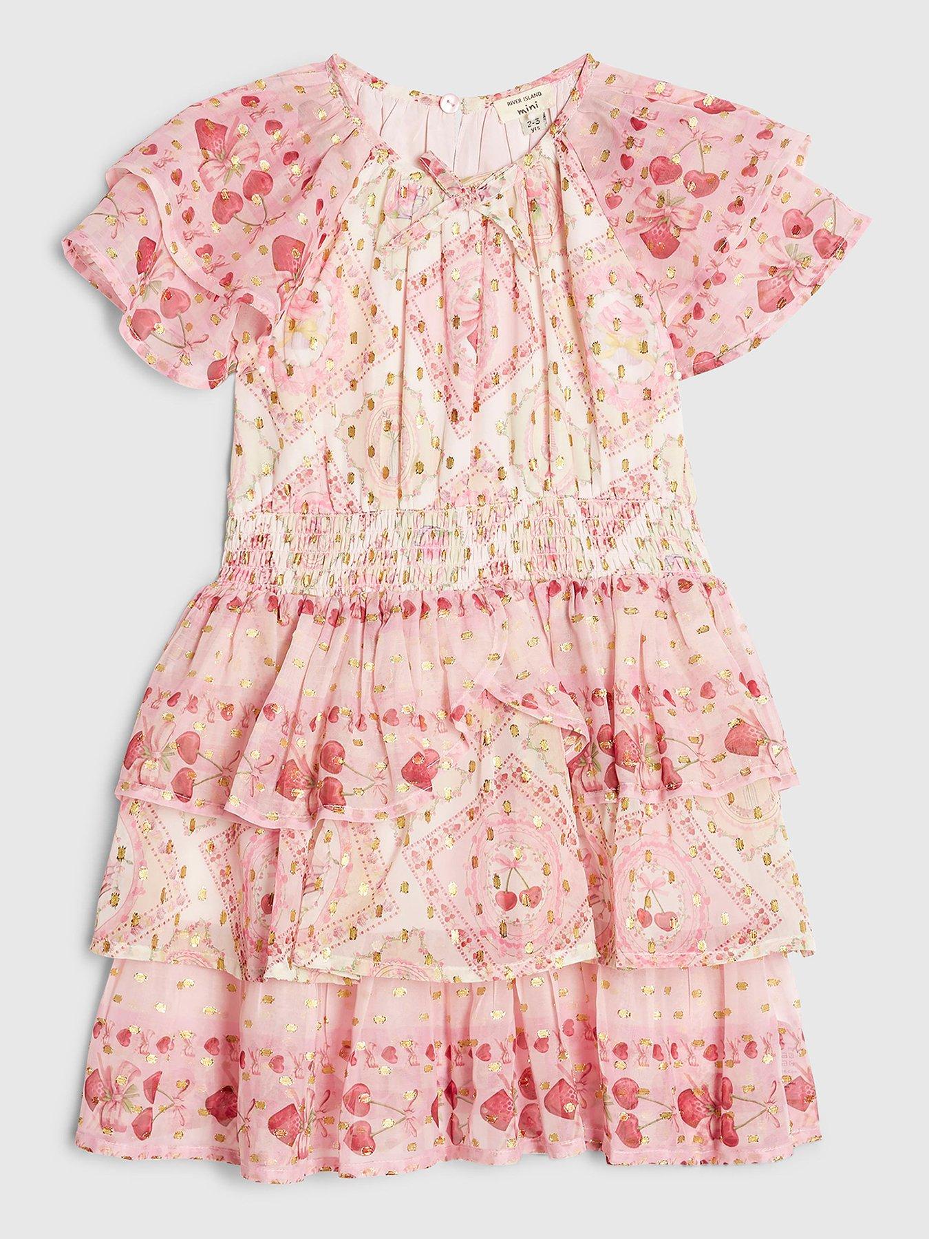 River Island Mini Girls Short Sleeve Printed Dress - Pink