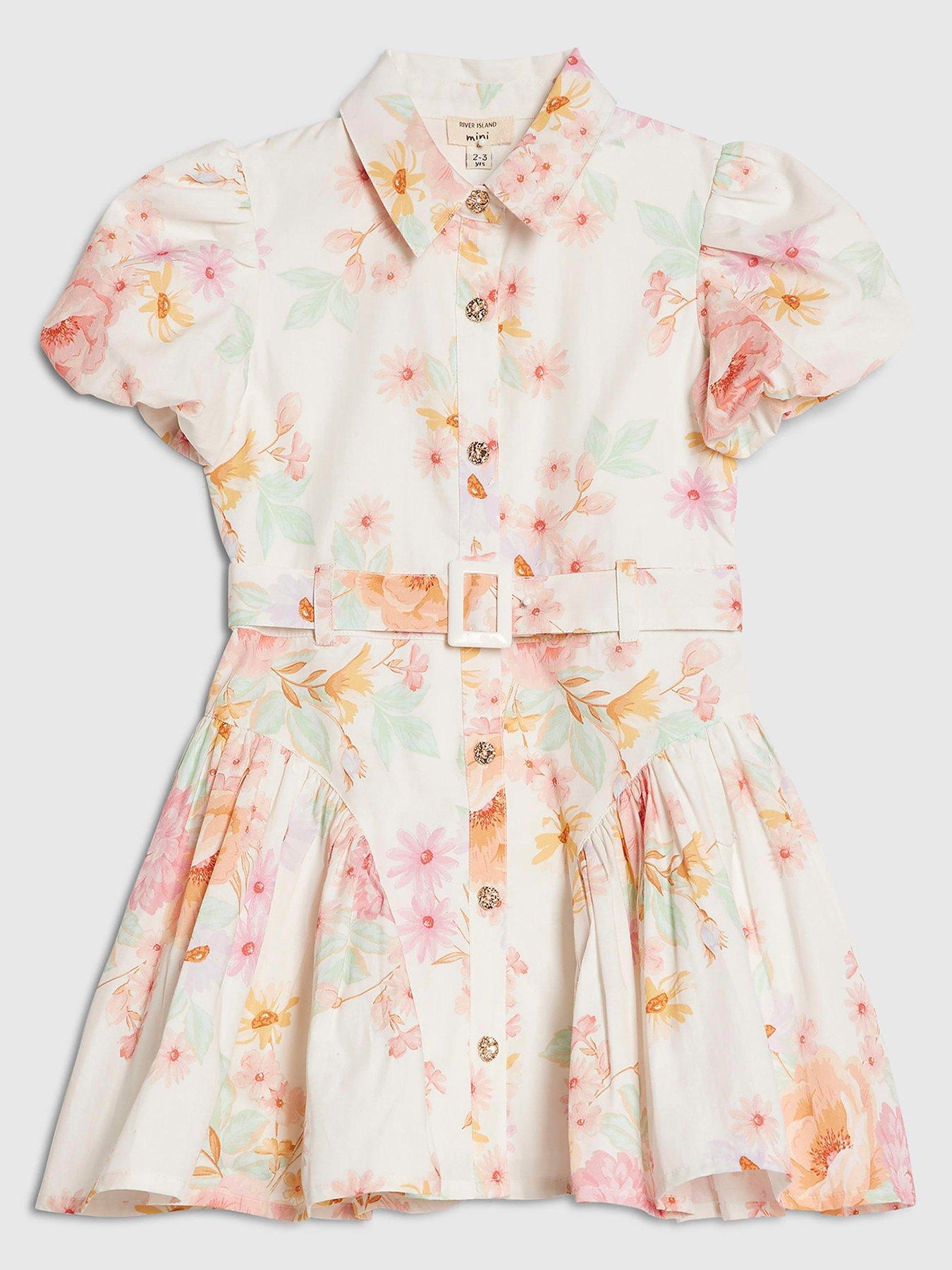 River Island Mini Girls Floral Print Prom Dress - Cream