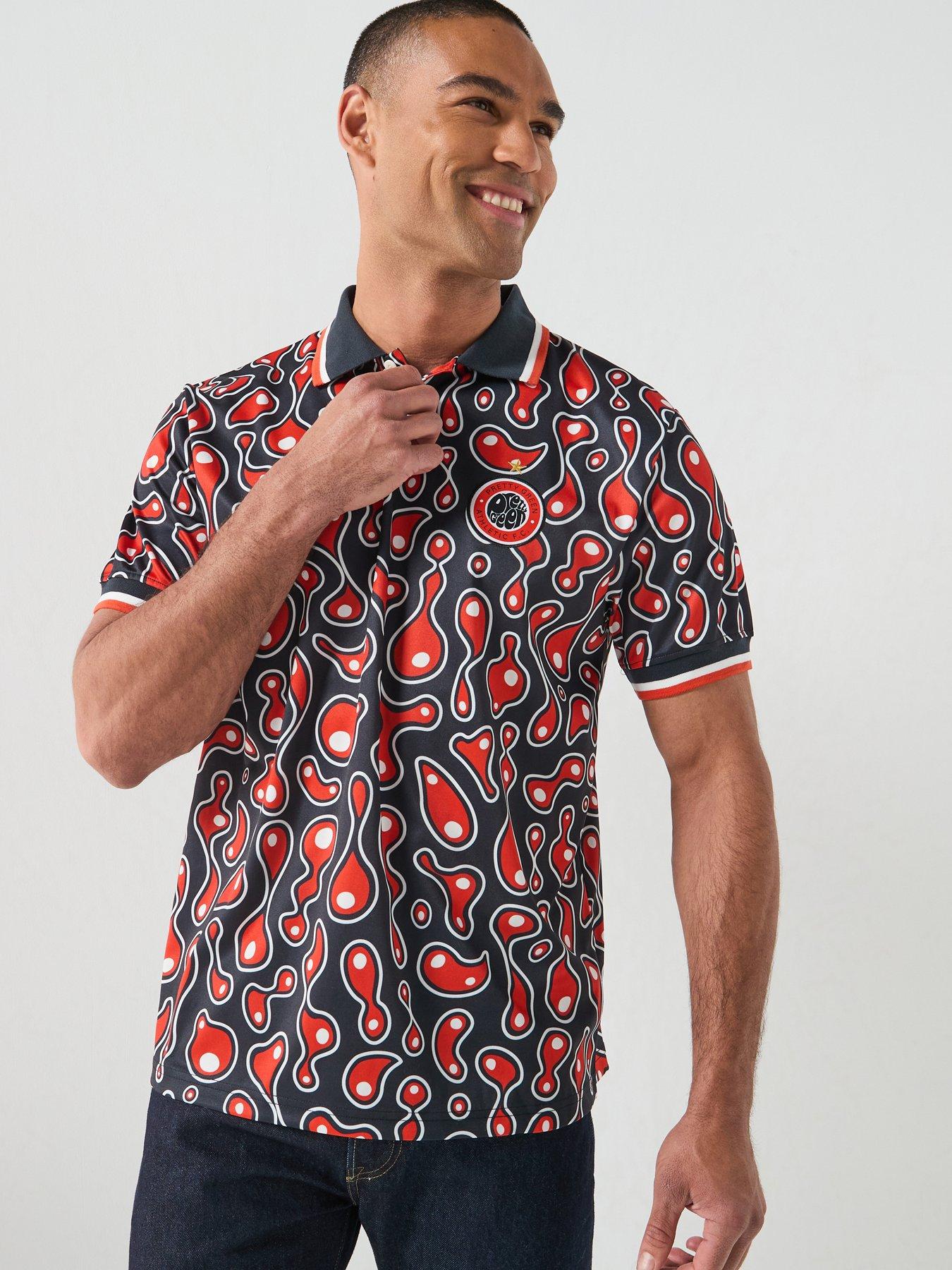 Image 1 of 6 of Pretty Green Pretty Green Astro Printed Short Sleeve Football Polo Shirt - Multi