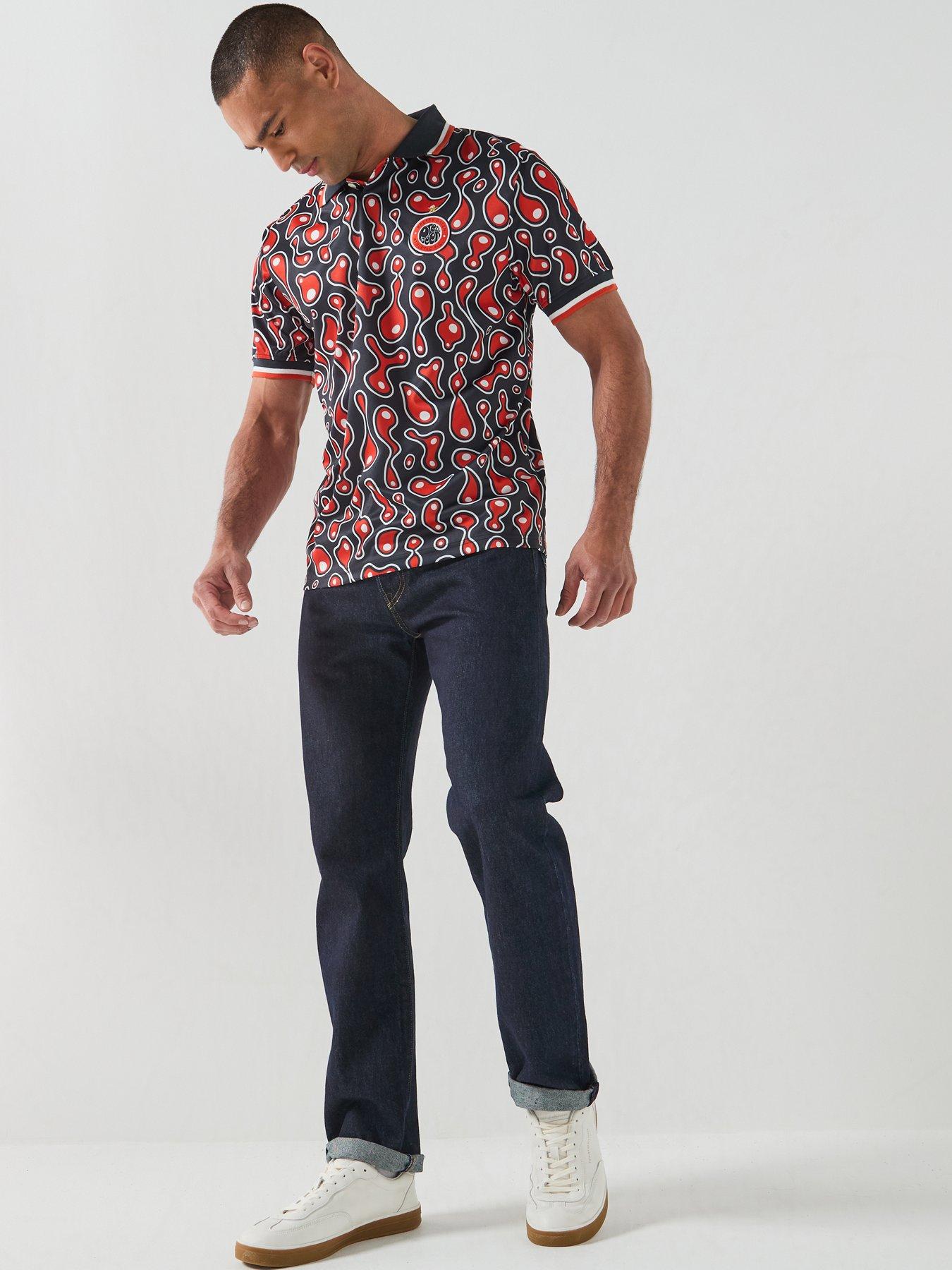 Image 3 of 6 of Pretty Green Pretty Green Astro Printed Short Sleeve Football Polo Shirt - Multi