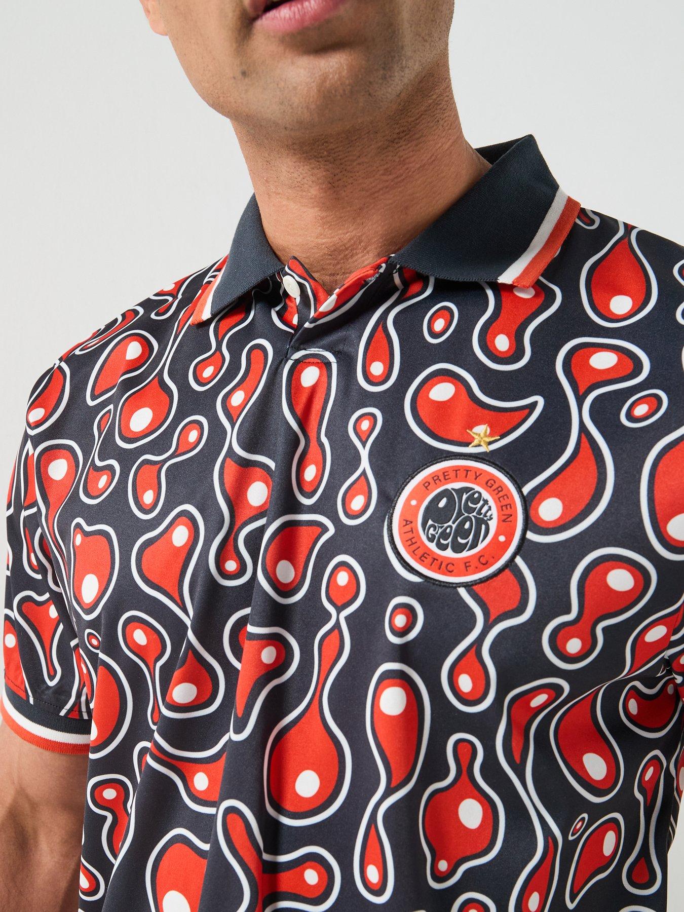 Image 4 of 6 of Pretty Green Pretty Green Astro Printed Short Sleeve Football Polo Shirt - Multi