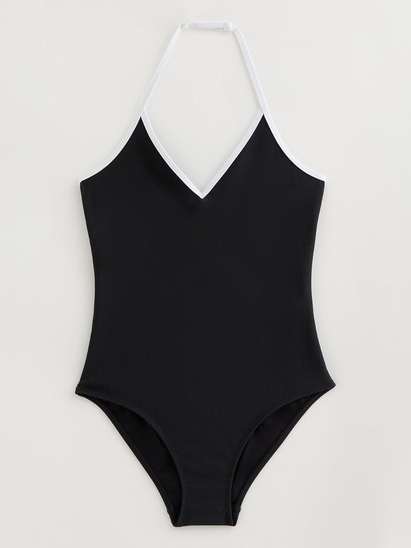 New Look 915 Girls Black Contrast Trim Halter Neck Swimsuit
