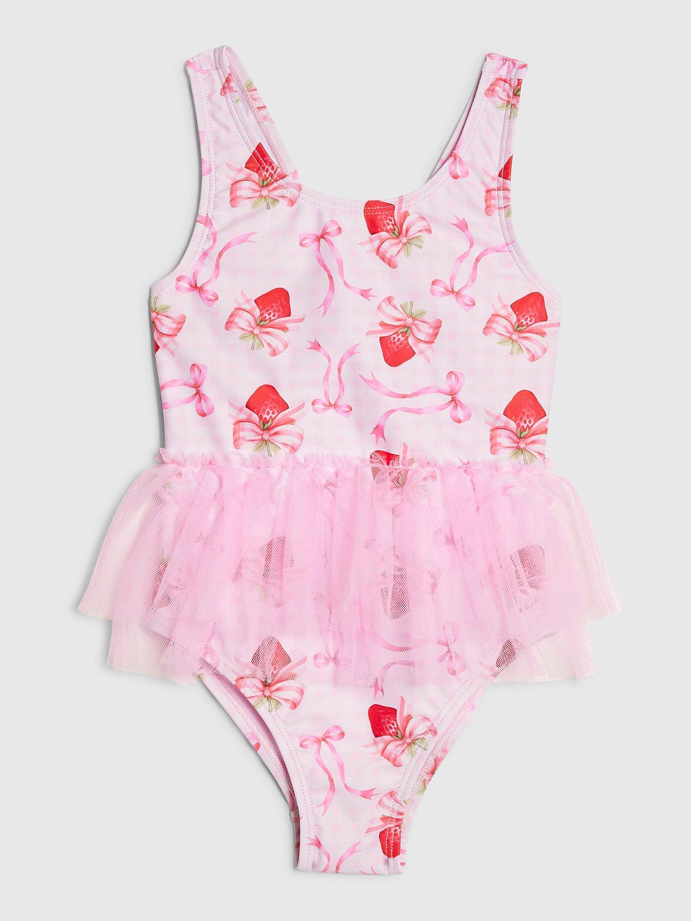 River Island Mini Girls Strawberry Bow Tutu Swimsuit - Pink