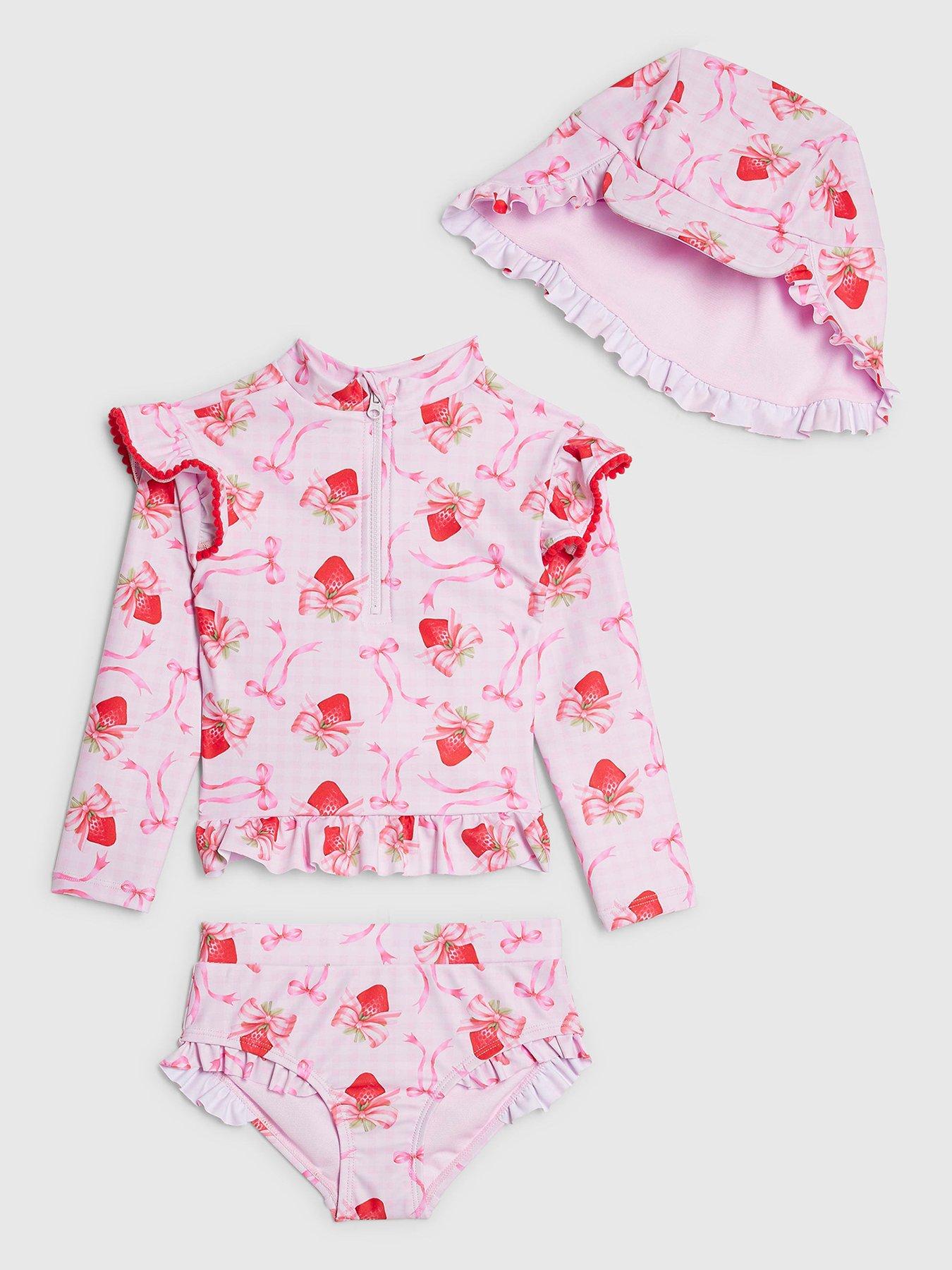 River Island Mini Girls Strawberry Bow Bikini Hat Set - Pink