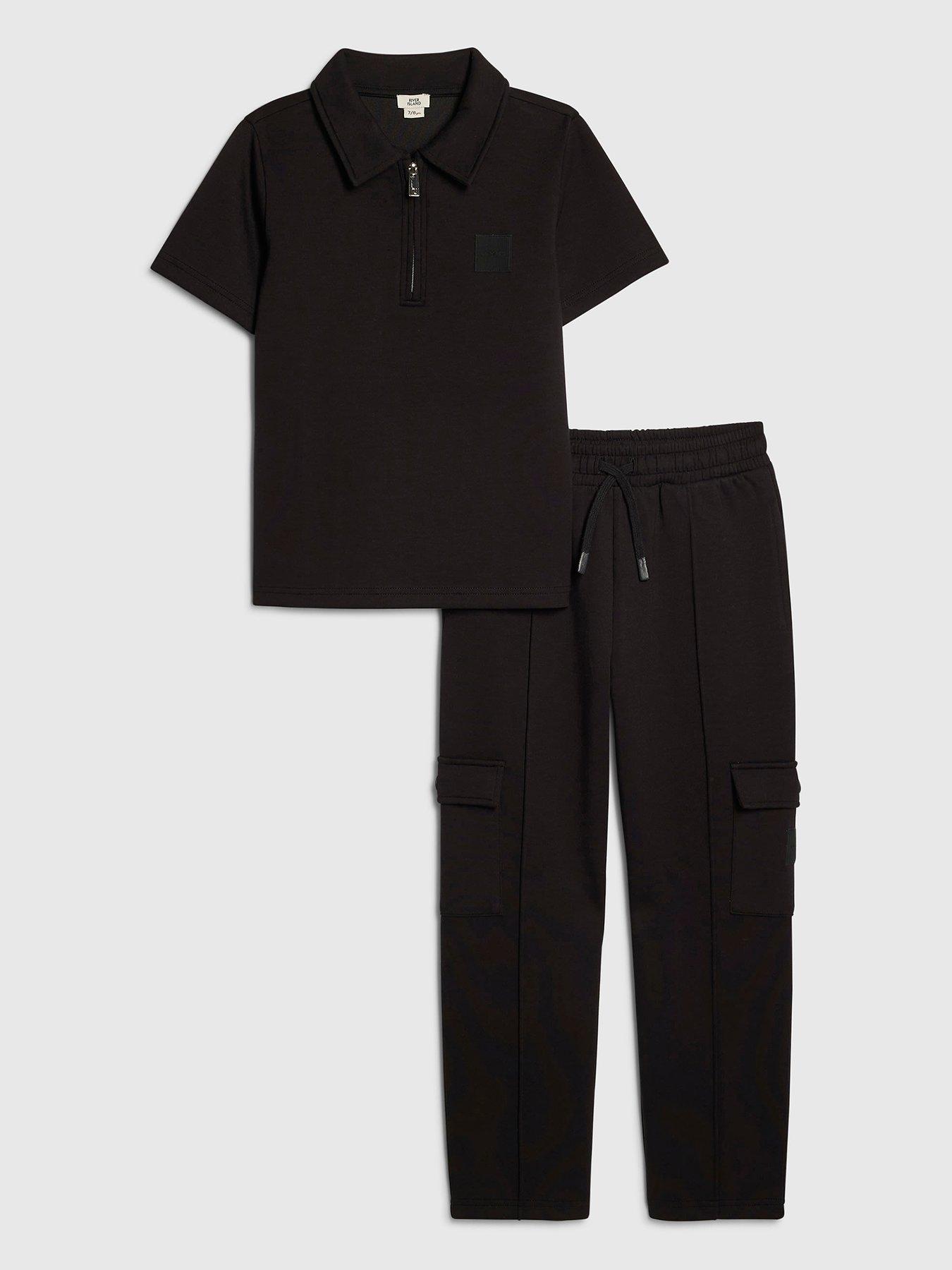 River Island Older Boys Slim Fit Polo Jogger Set - Black