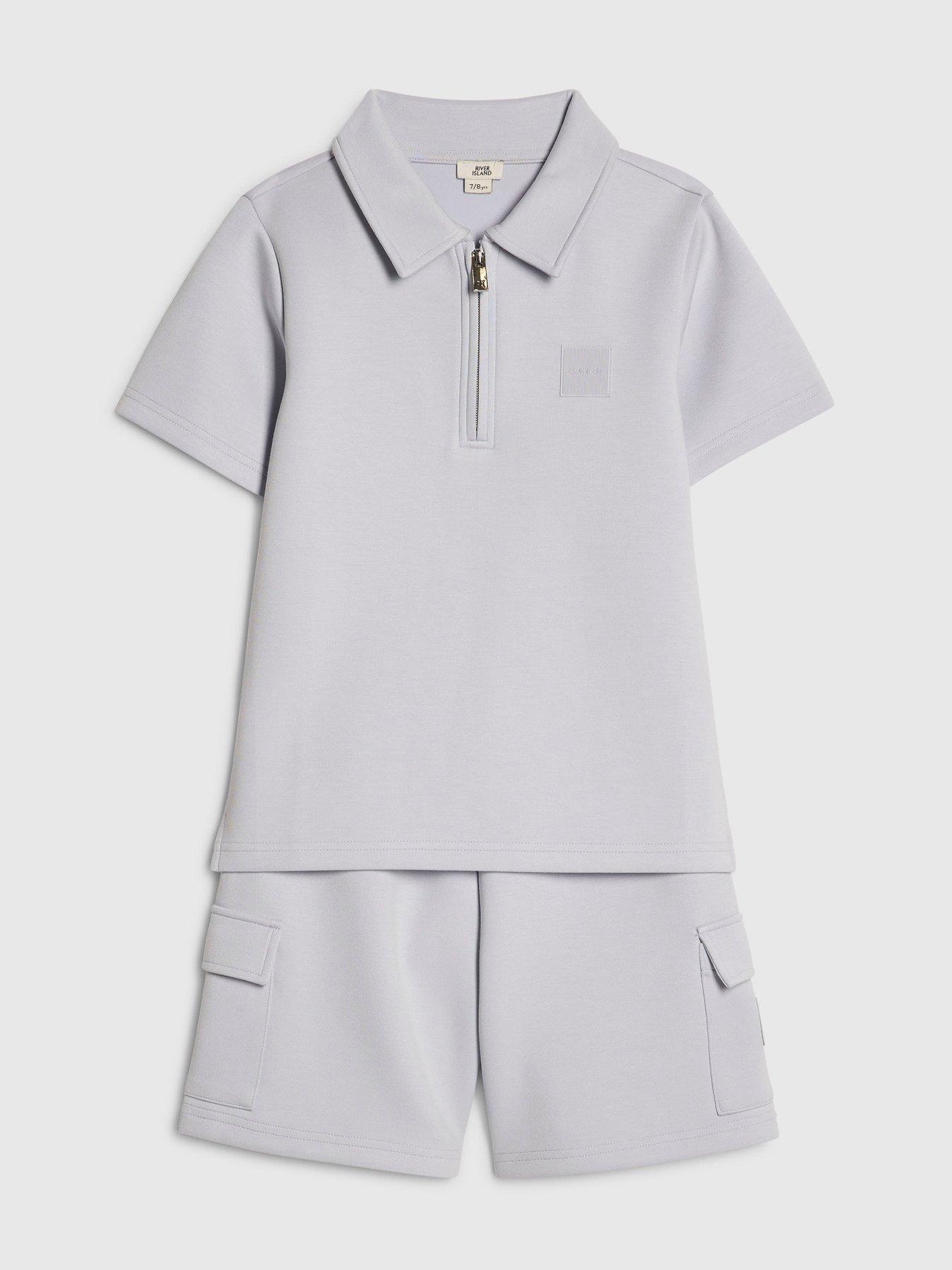 Image 3 of 5 of River Island Older Boys Luminis Badge Polo T-Shirt &amp; Shorts Set&nbsp;- Light Blue
