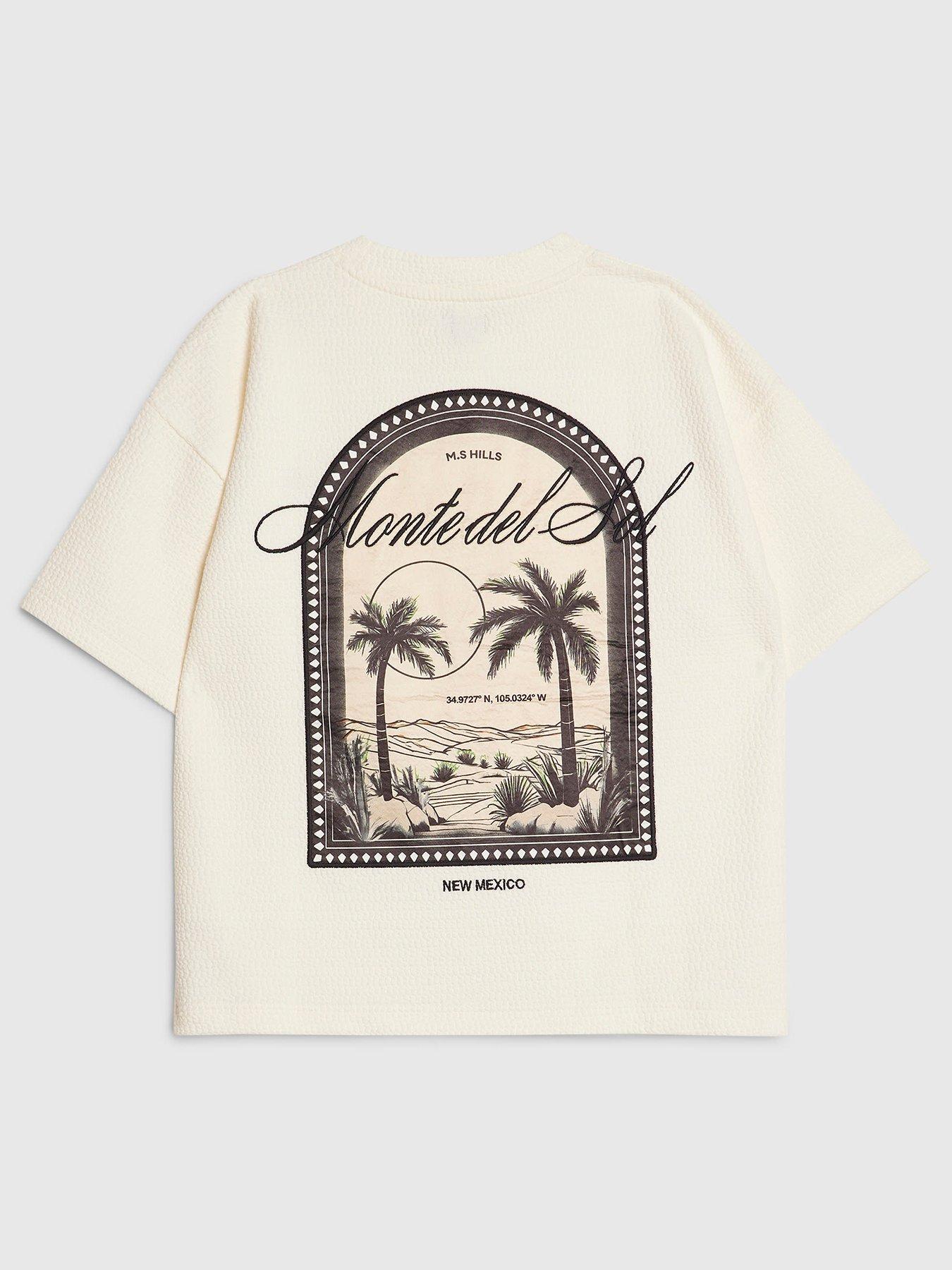 River Island Older Boys Textured Palm Tree Back Print T-Shirt - Cream