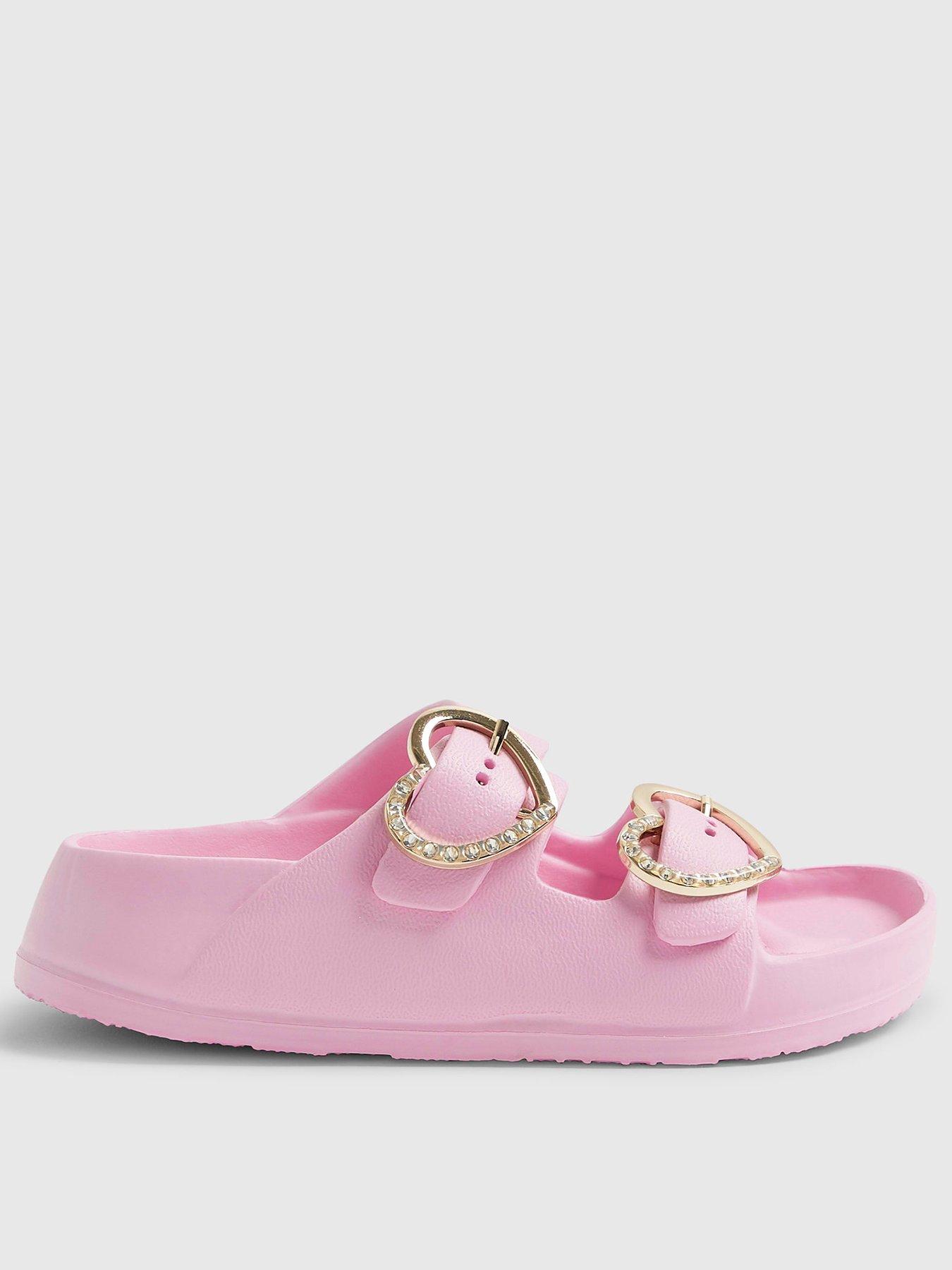 River Island Older Girls Heart Buckle Moulded Sliders - Pink