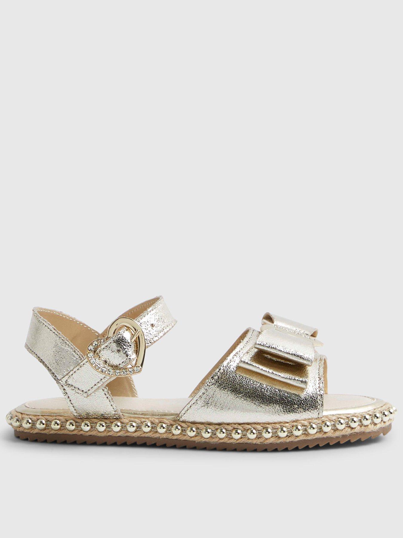 River Island Older Girls Bow Metallic Footbed Sandals - Gold