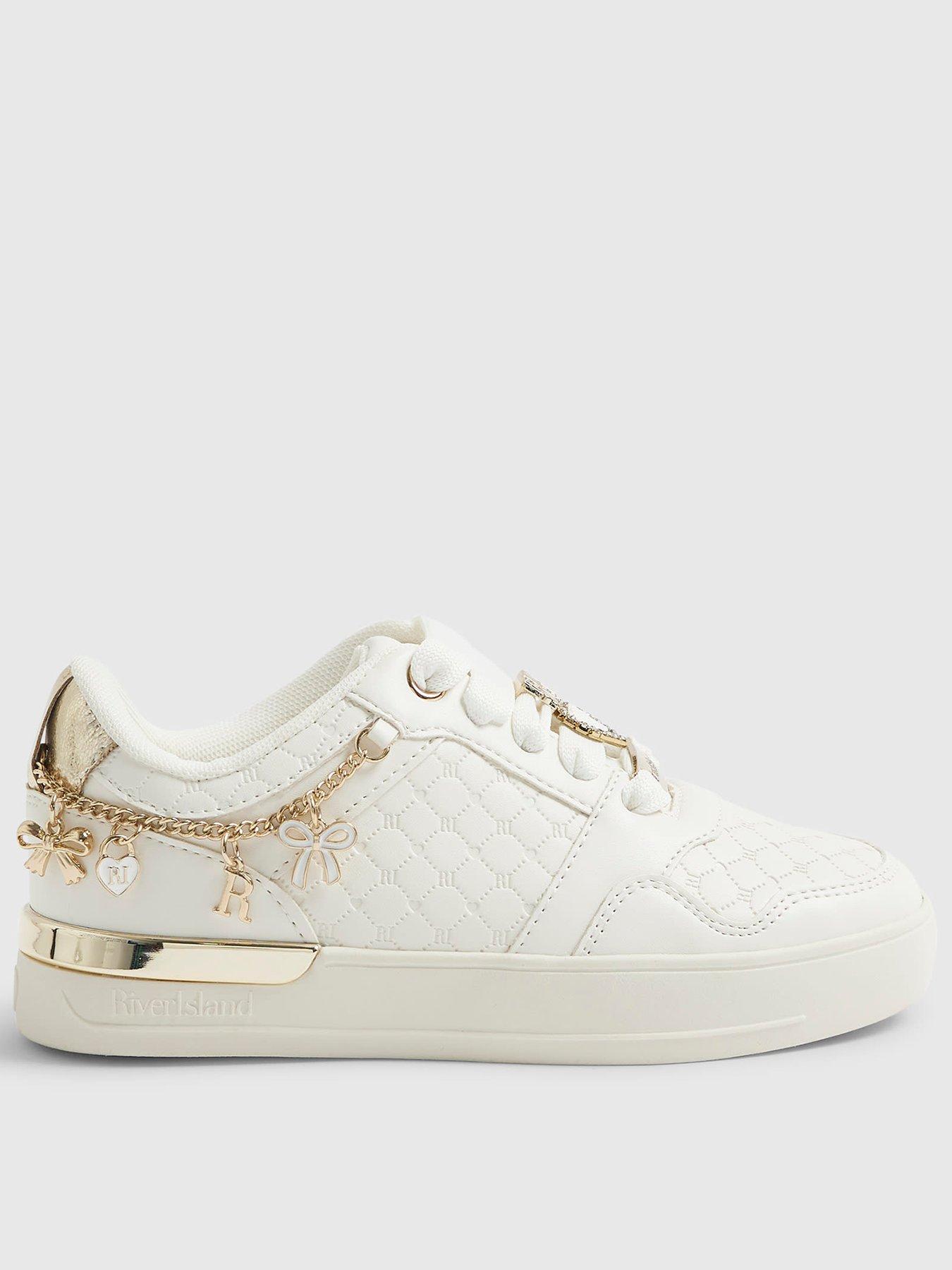River Island Older Girls Quilted Charm Plimsole - White