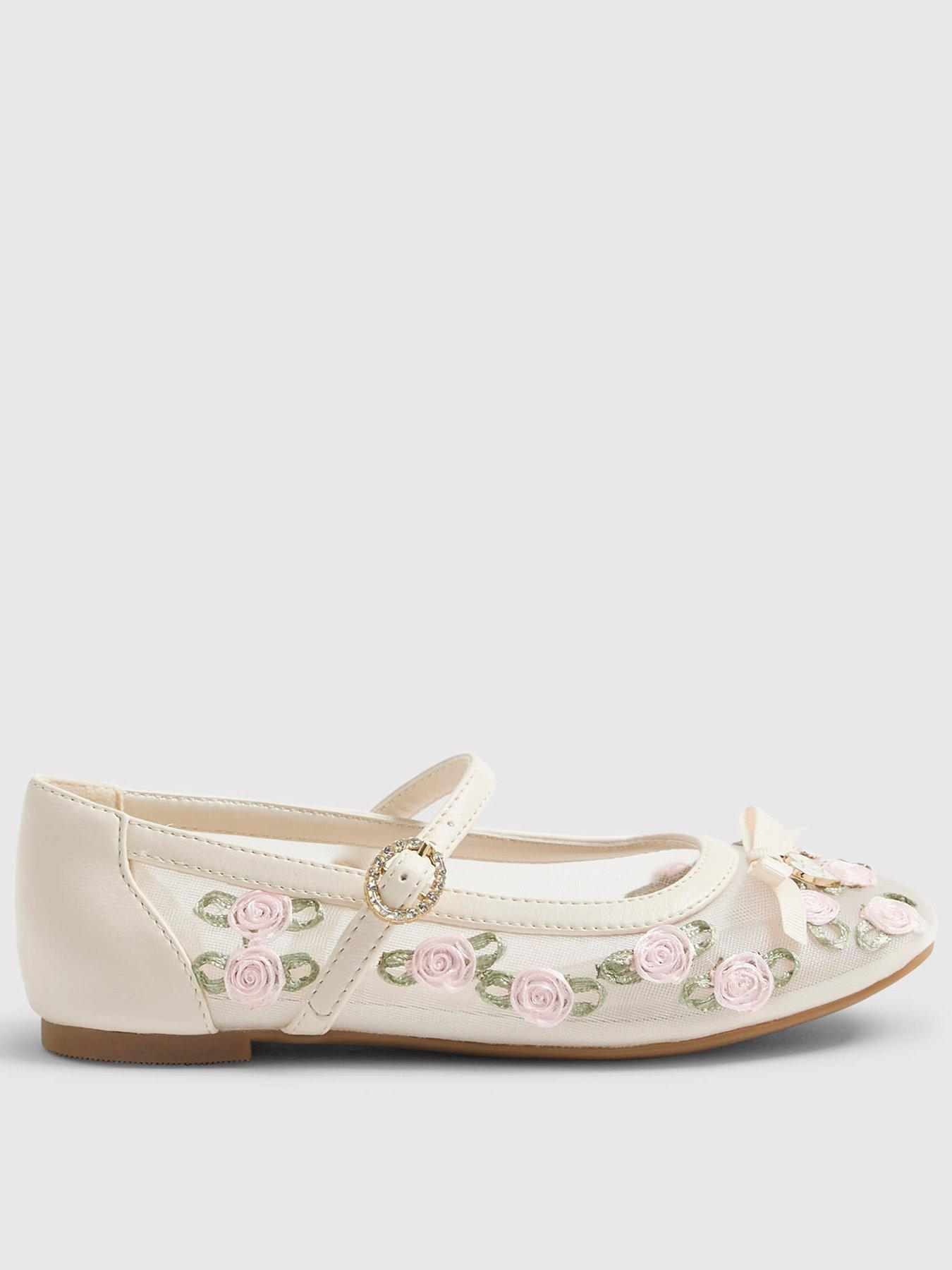 River Island Older Girls Rose Bud Occasion Pumps - Cream