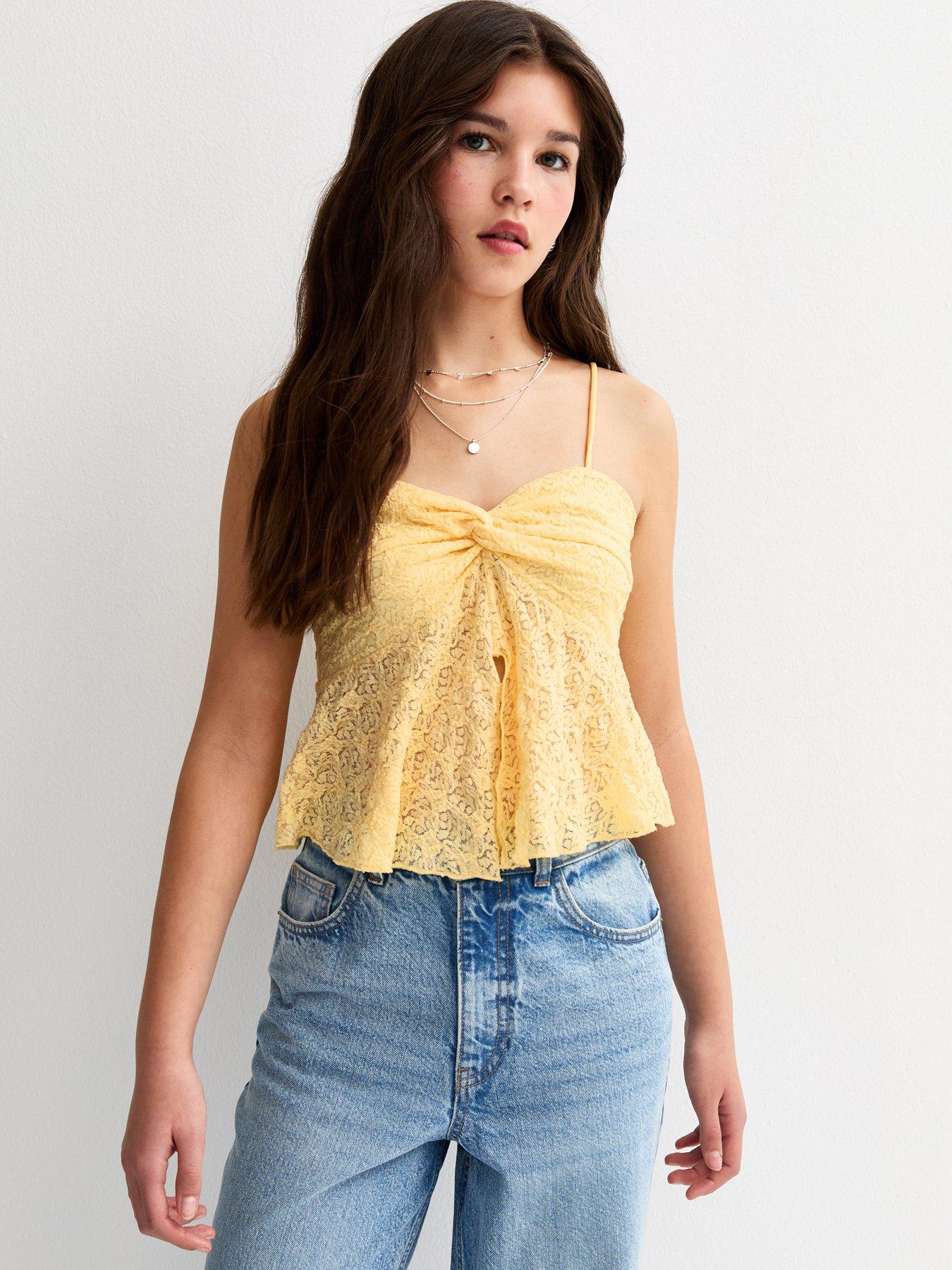 New Look 915 Girls Twisted Front Lace Cami Top - Light Yellow