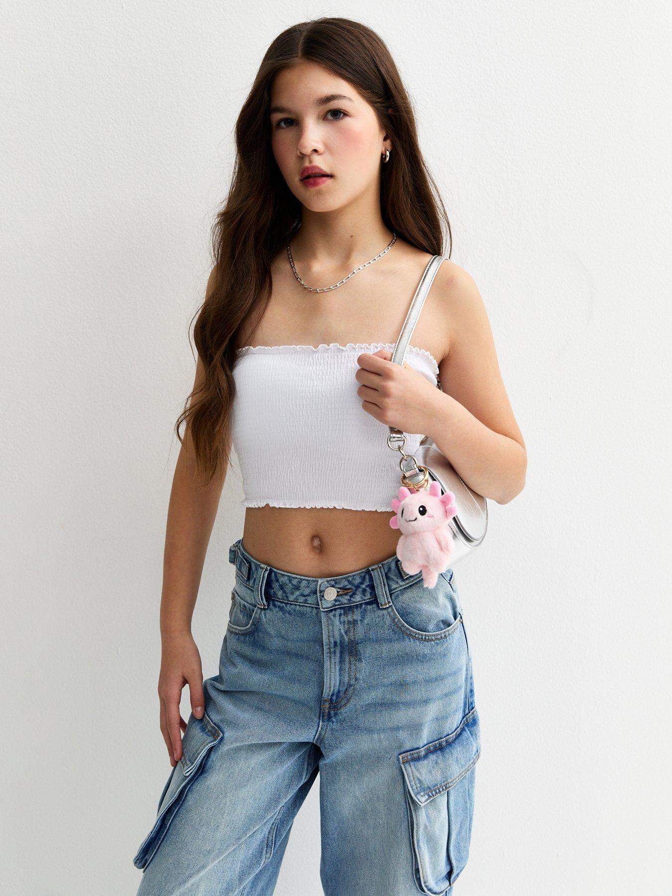New Look 915 Girls Shirred Bandeau Crop Top - White