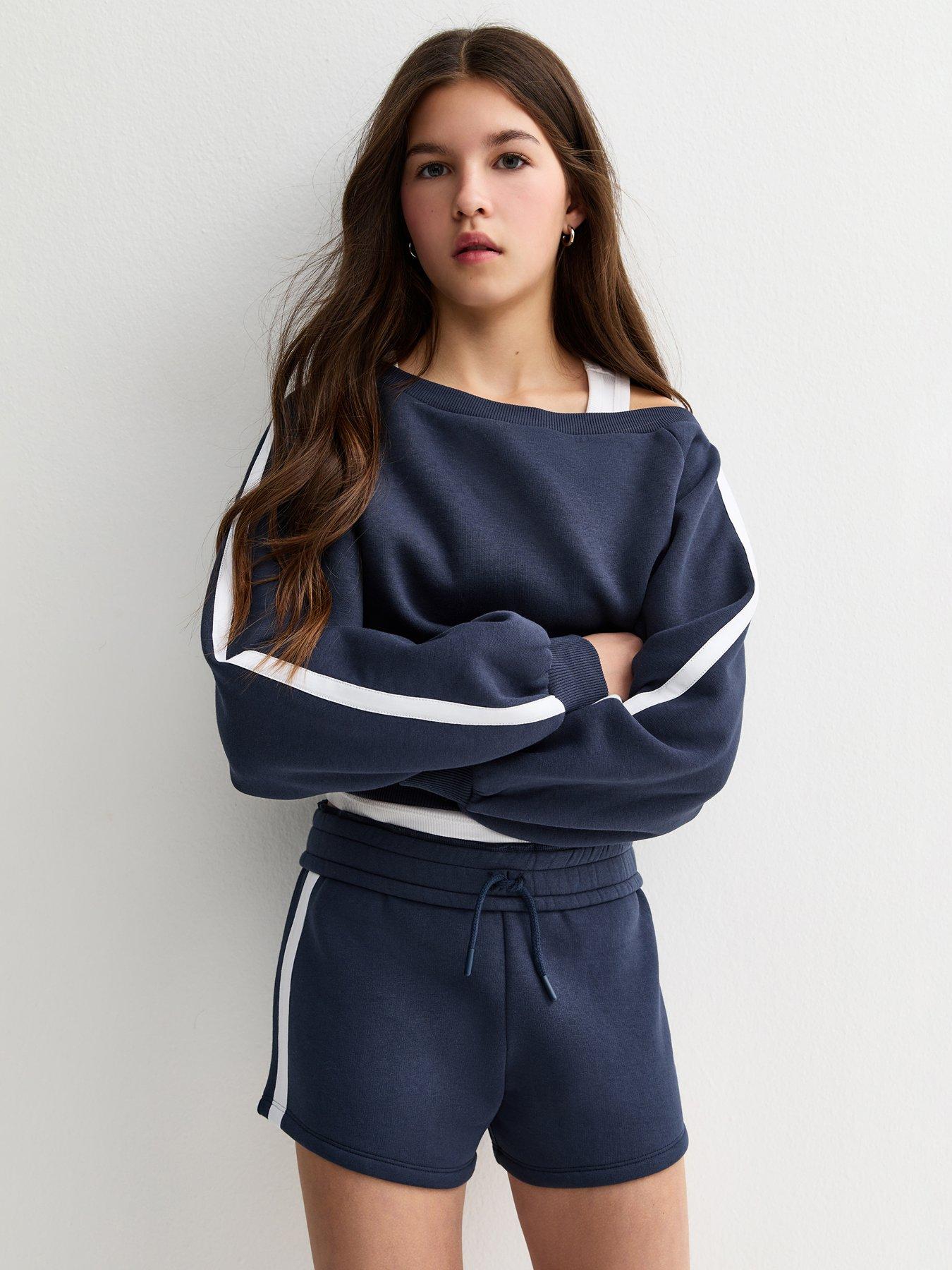 New Look 915 Girls Side Stripe Drawstring Shorts - Navy