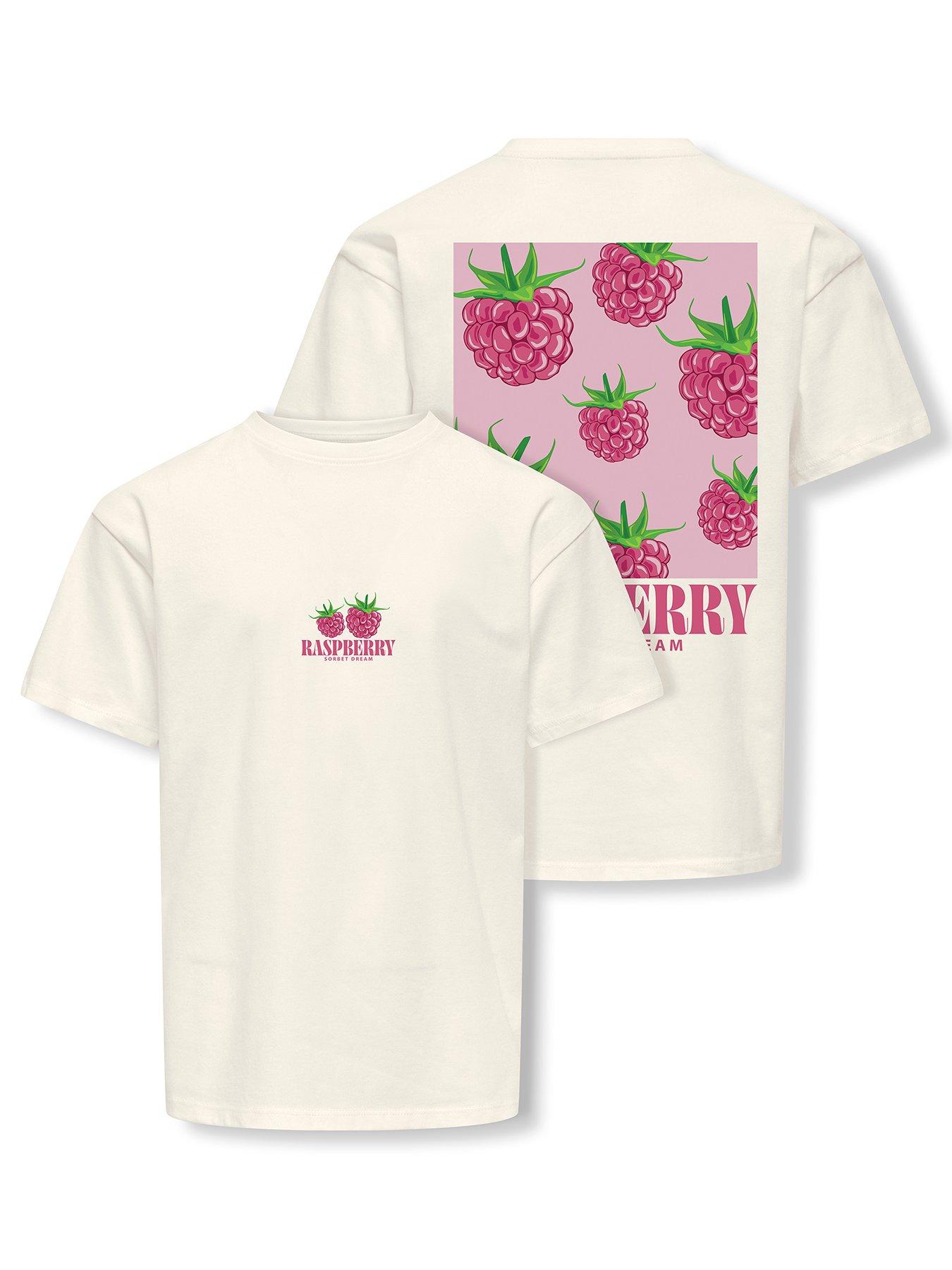 Only Kids Girls Raspberry Back Print Short Sleeve T-Shirt - White