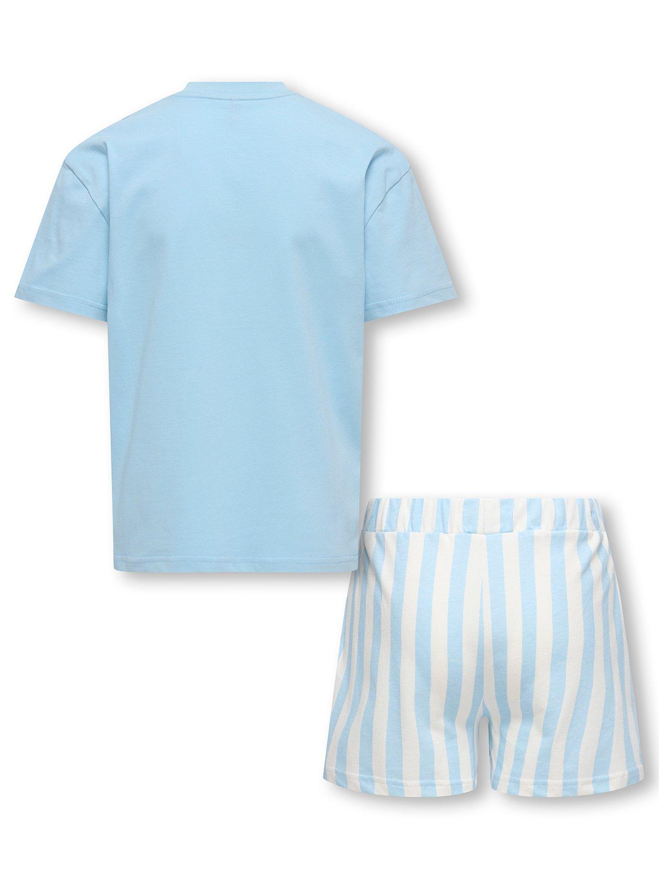 Image 2 of 3 of Only Kids Girls Flower Stripe Shorty Pyjama Set - Light Blue