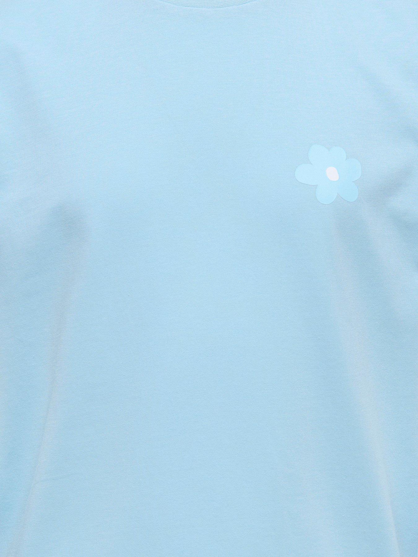 Image 3 of 3 of Only Kids Girls Flower Stripe Shorty Pyjama Set - Light Blue