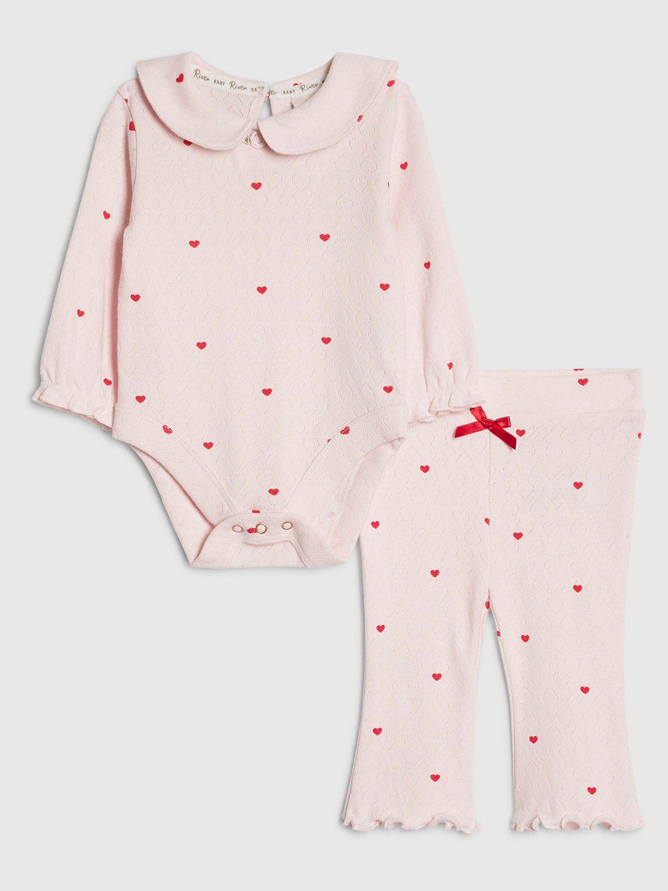 Image 1 of 4 of River Island Baby Girls Heart Bodysuit Set - Pink