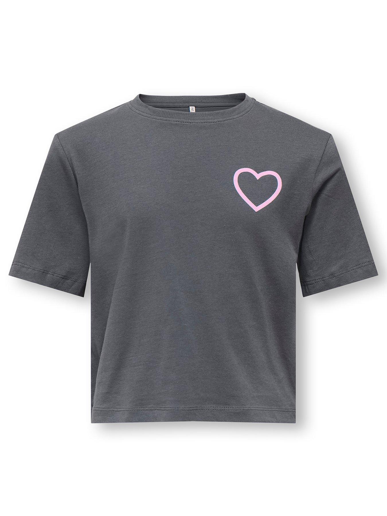 Only Kids Girls Heart Short Sleeve Tshirt - Grey