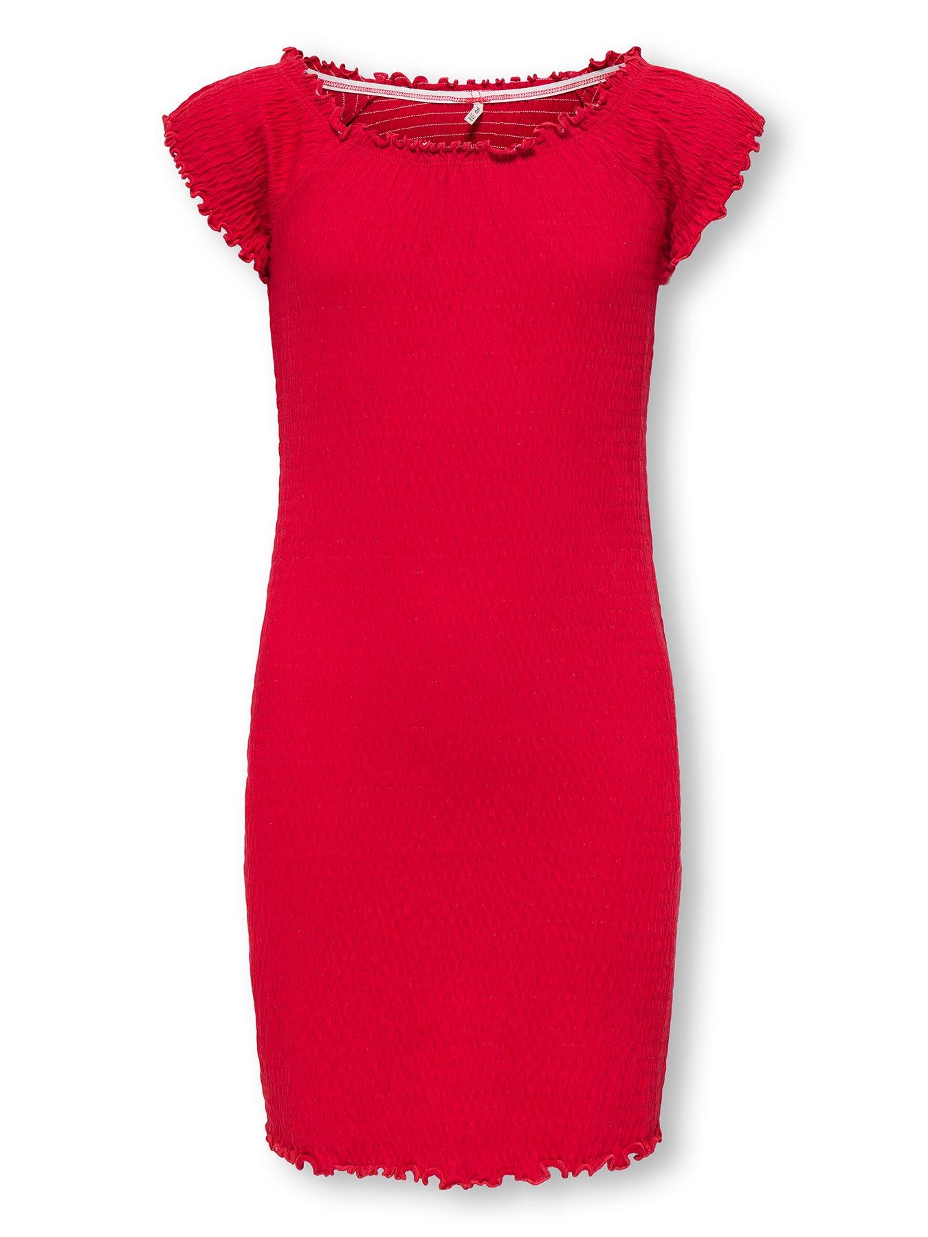 Only Kids Girls Cap Sleeve Crinkle Bodycon Dress - Red | Very