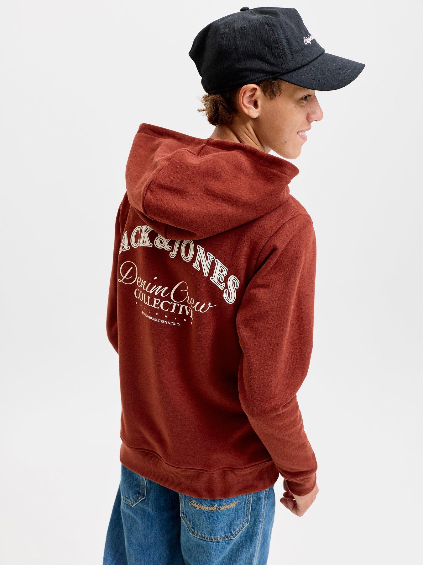 Jack & Jones Junior Boys Back Print Relaxed Hoody, Fired Brick, Size 16 Years