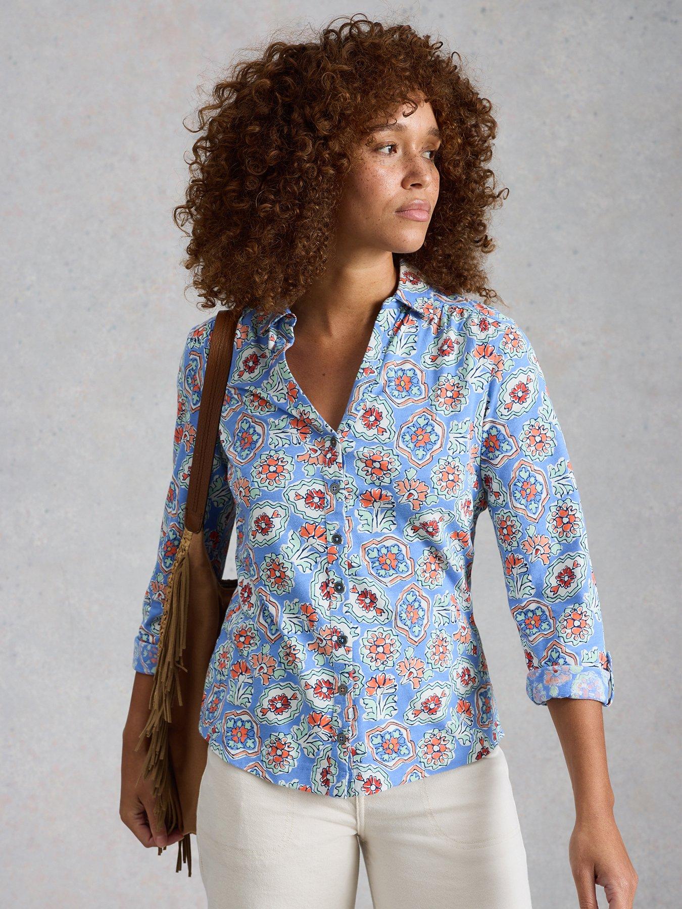 White Stuff Annie Jersey Shirt, Blue, Size 12, Women