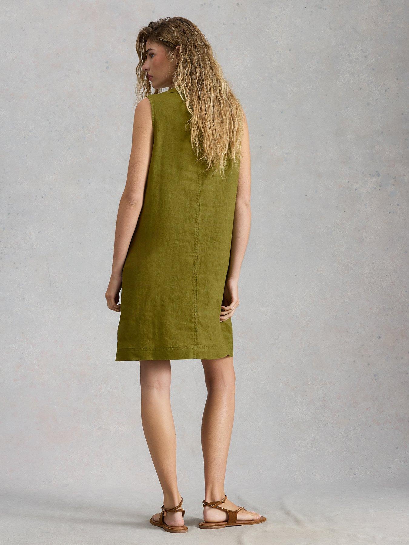 chinese dress ladies Ladies Plain Ribbed Knee Length Linen Shift Dress – Yayavoo UK main image 1