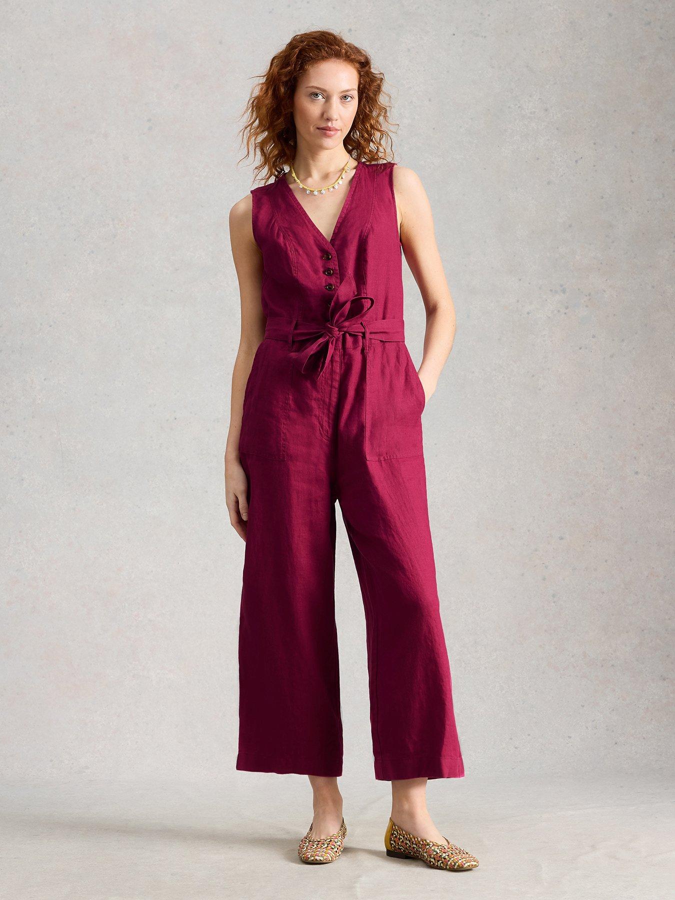 White Stuff Betty Linen Jumpsuit - Pink