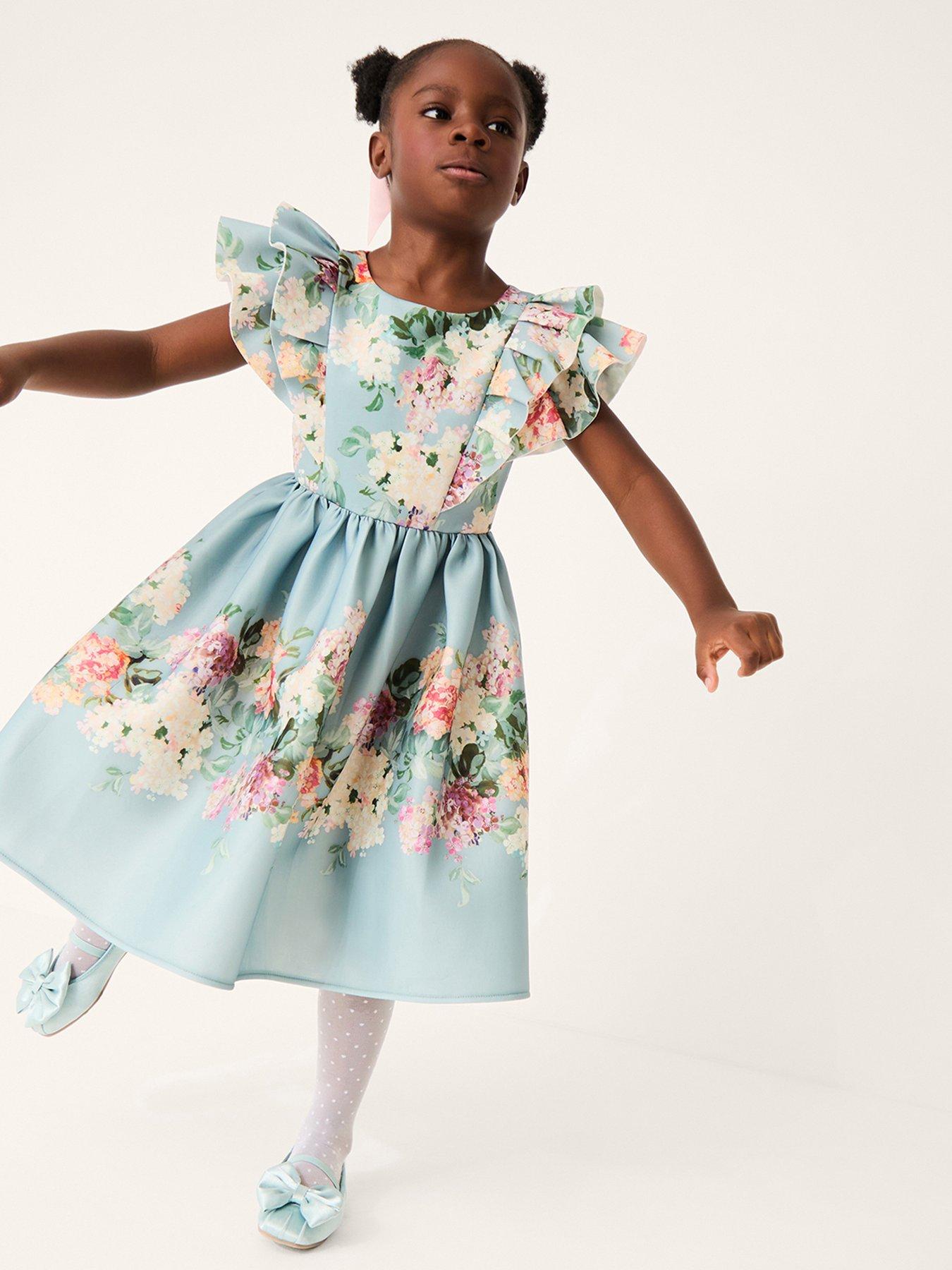 Monsoon Girls Cassie Scuba Floral Dress - Light Green