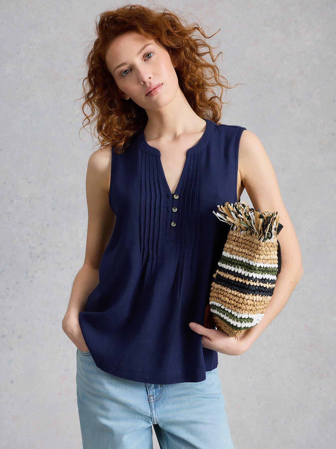 White Stuff Poppy Linen Blend Top - Blue