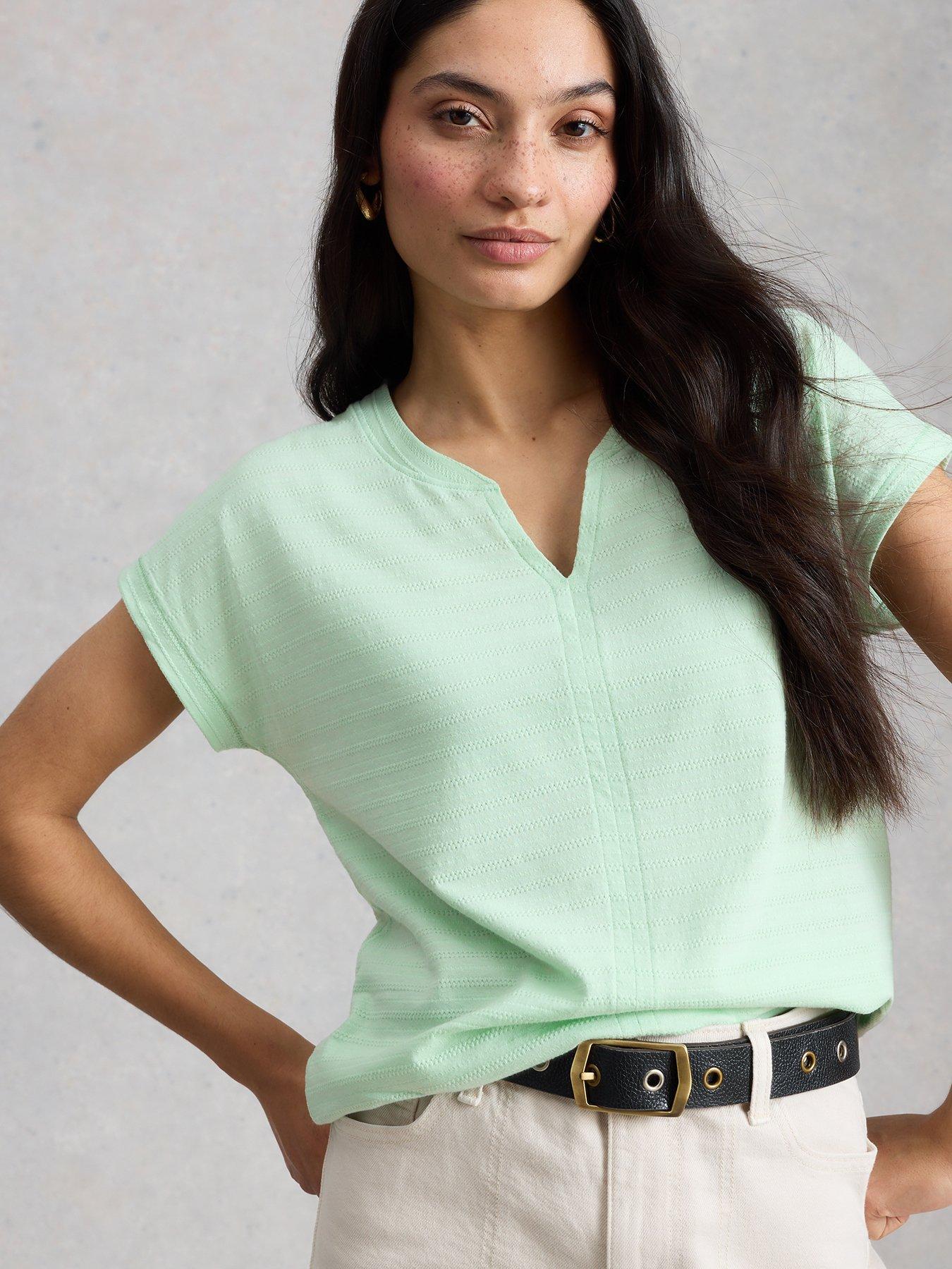 White Stuff Nelly Notch Texture T-Shirt - Green