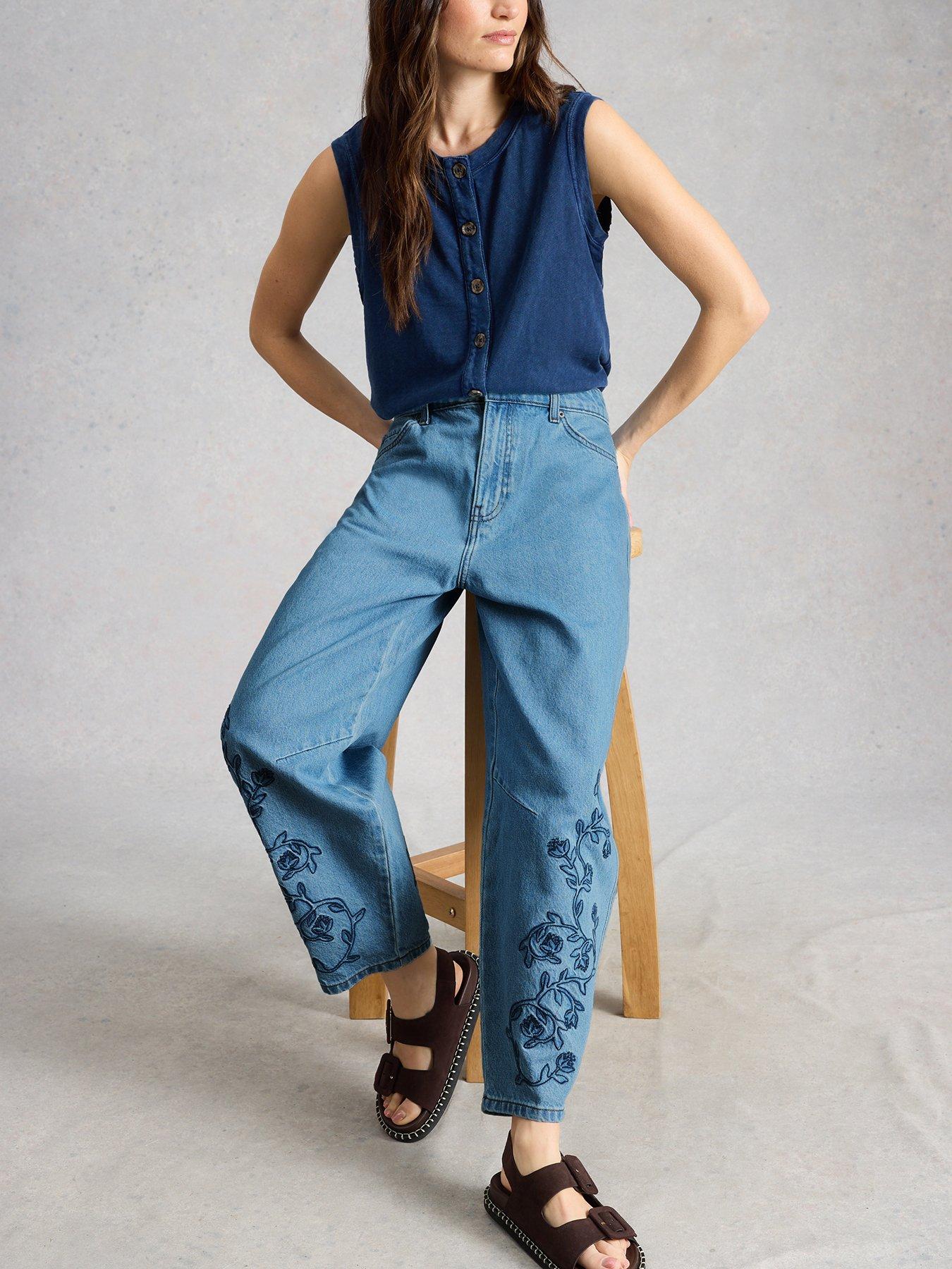 White Stuff Aubrey Embroidered Barrel Jean - Blue
