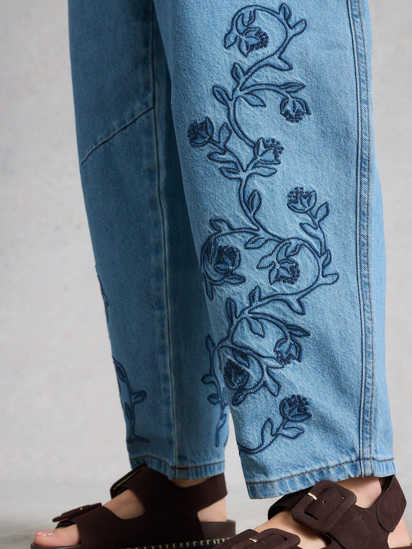Image 4 of 6 of White Stuff Aubrey Embroidered Barrel Jean - Blue