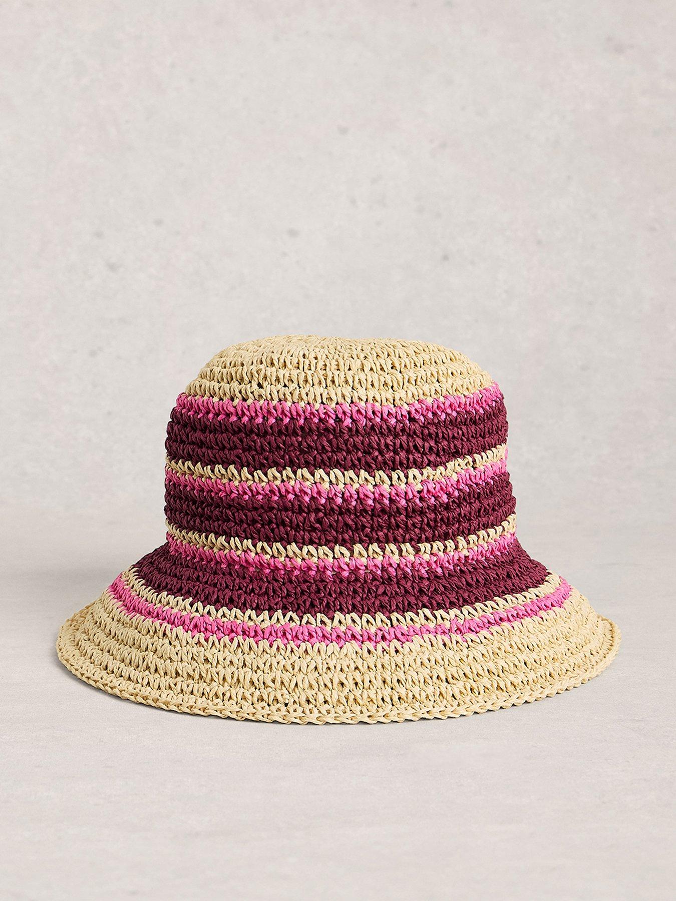 Image 1 of 2 of White Stuff Crochet Stripe Bucket Hat - Pink