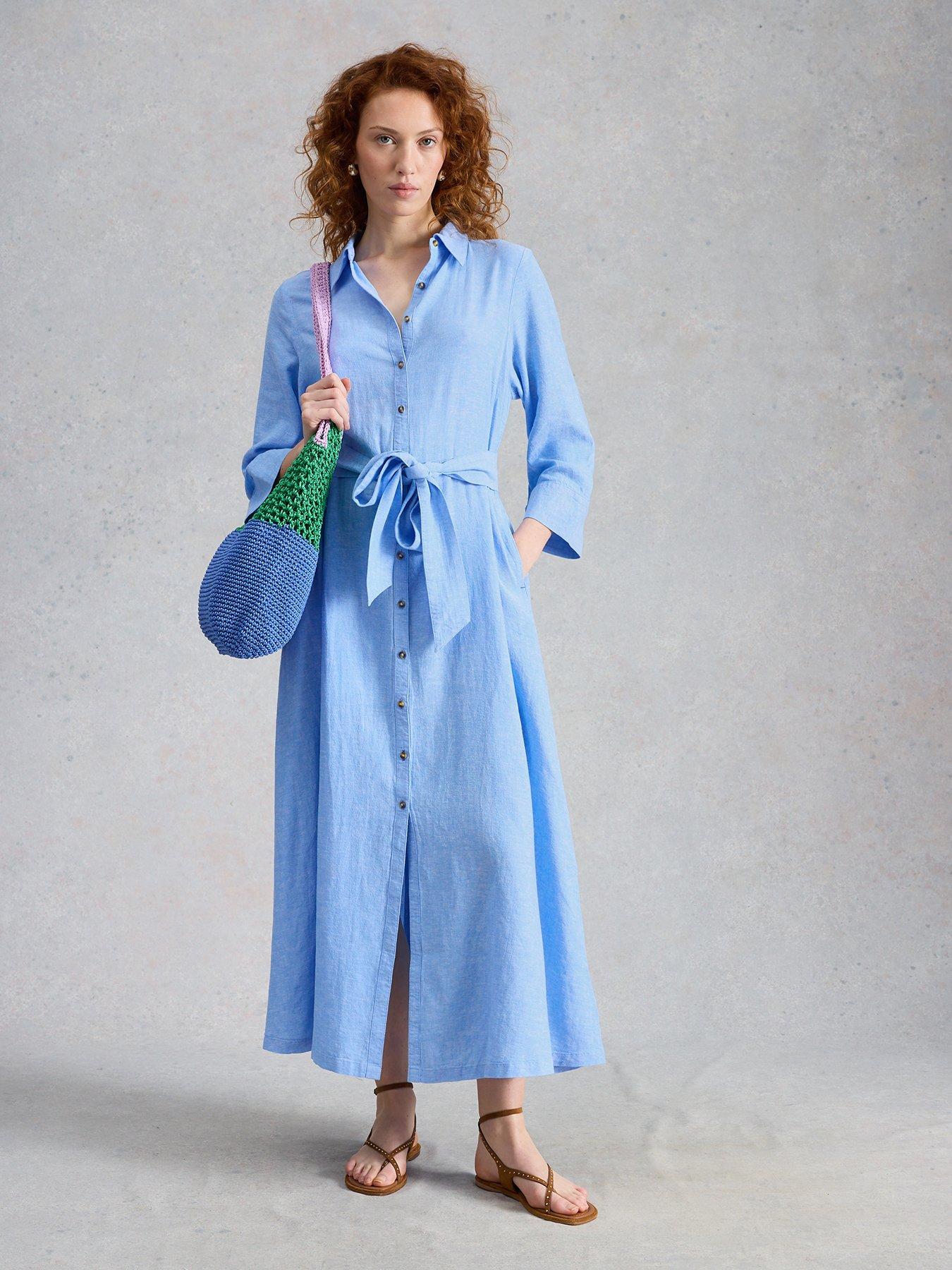 princess polly baby blue dress Coast Cold Shoulder Pleated Midaxi Dress, Blue/White