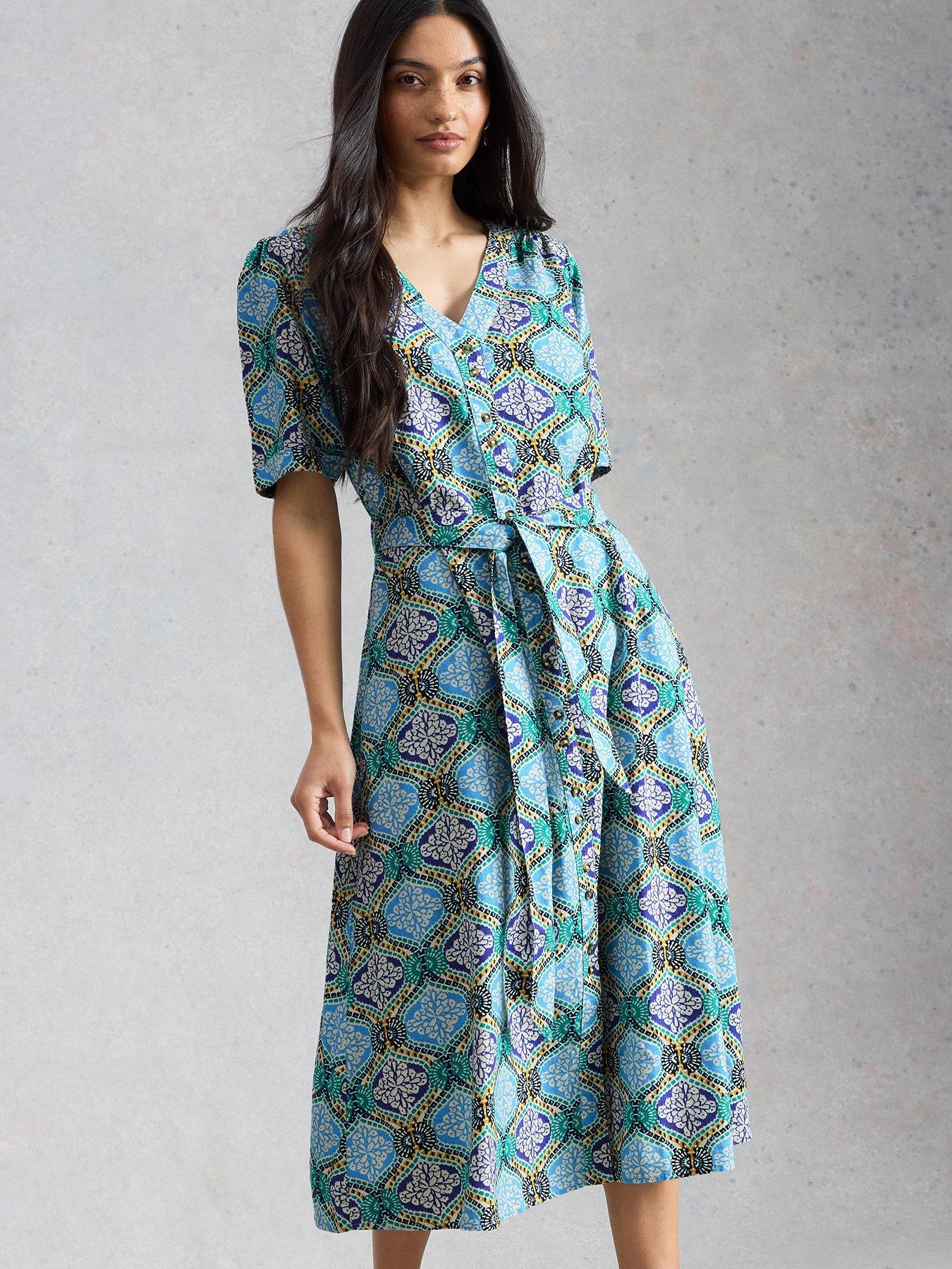 White Stuff Val Linen Blend Dress - Blue