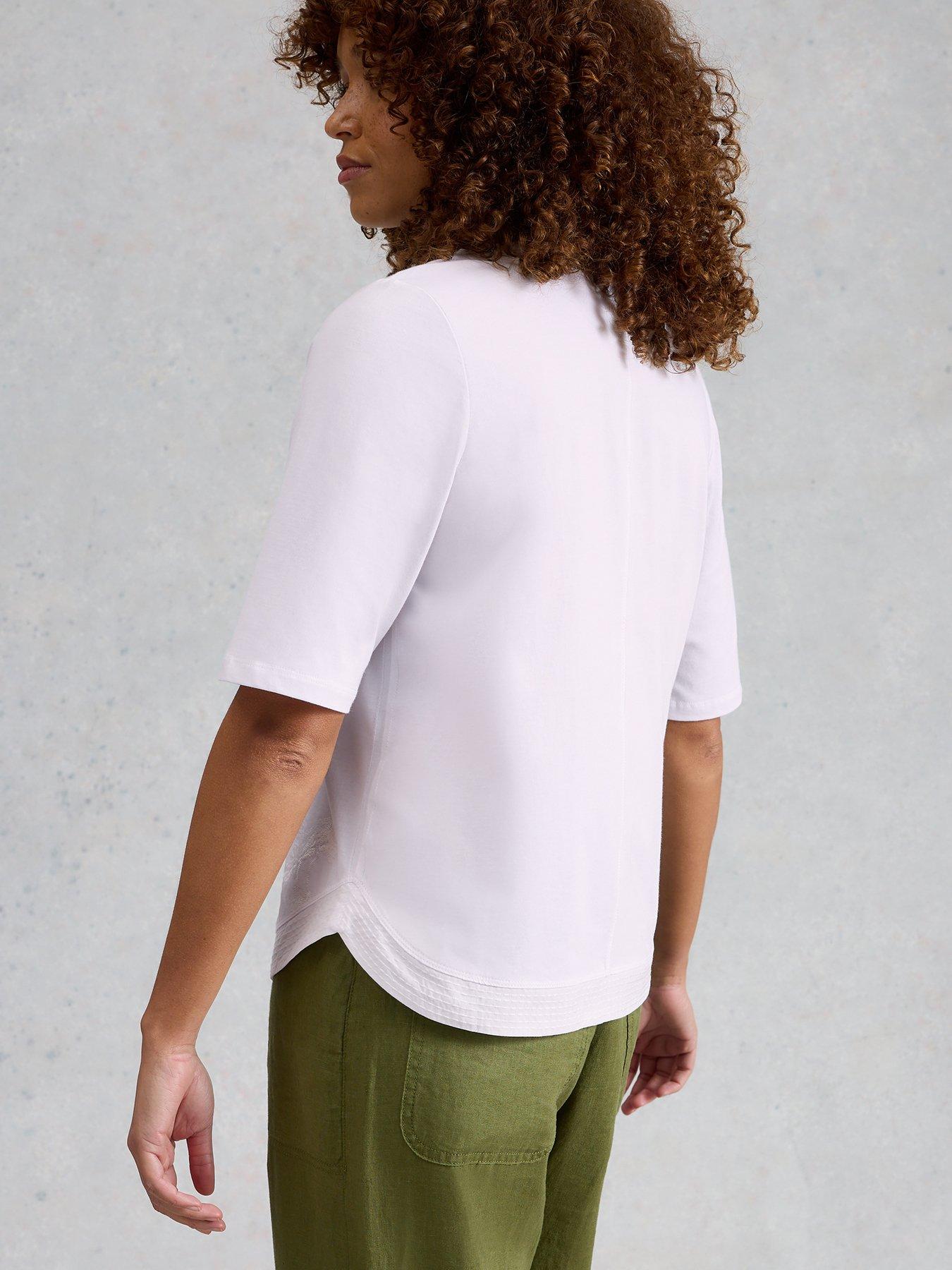 Image 2 of 6 of White Stuff Weaver Notch Embrdoiered Tee - White