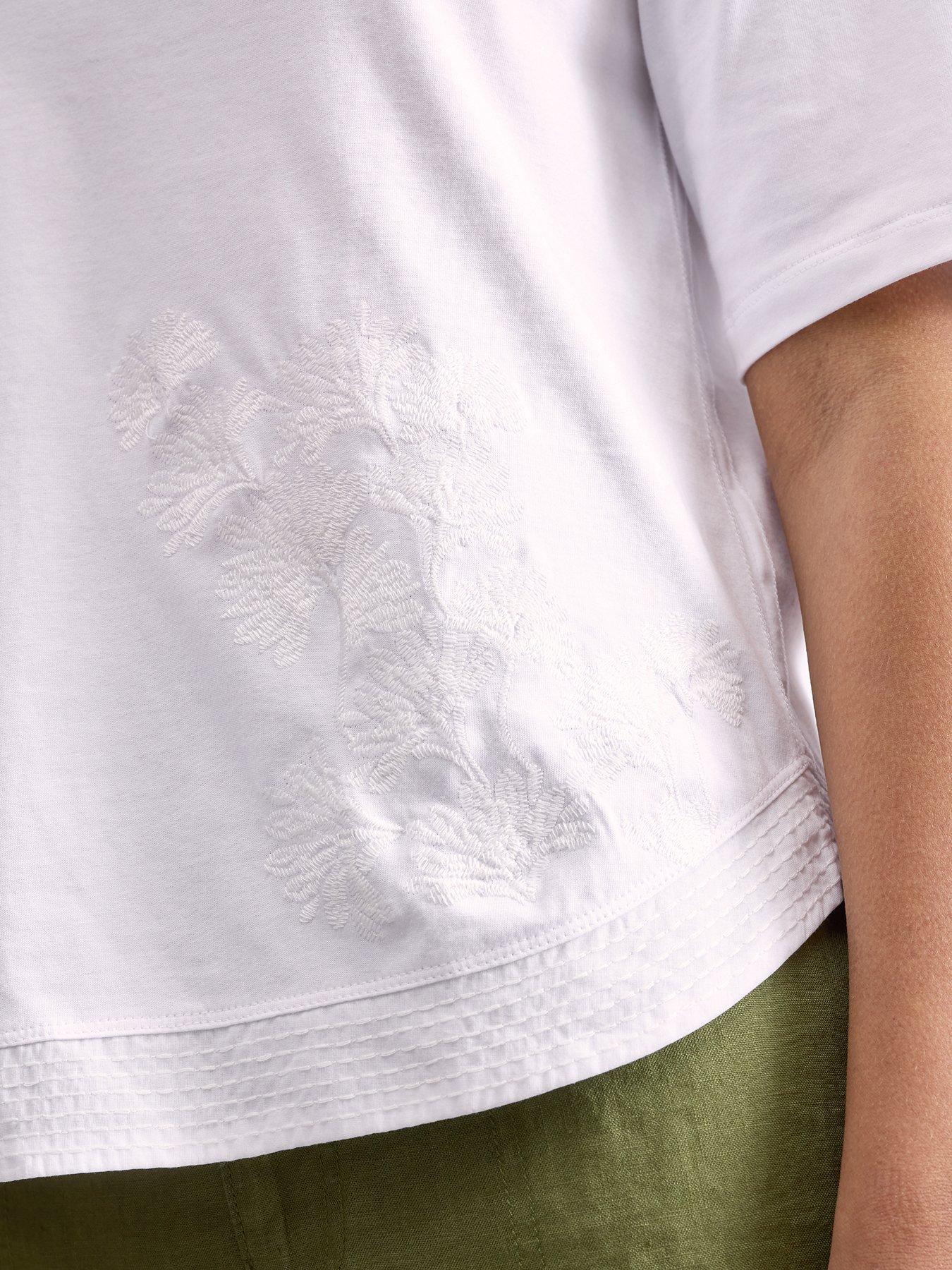 Image 4 of 6 of White Stuff Weaver Notch Embrdoiered Tee - White