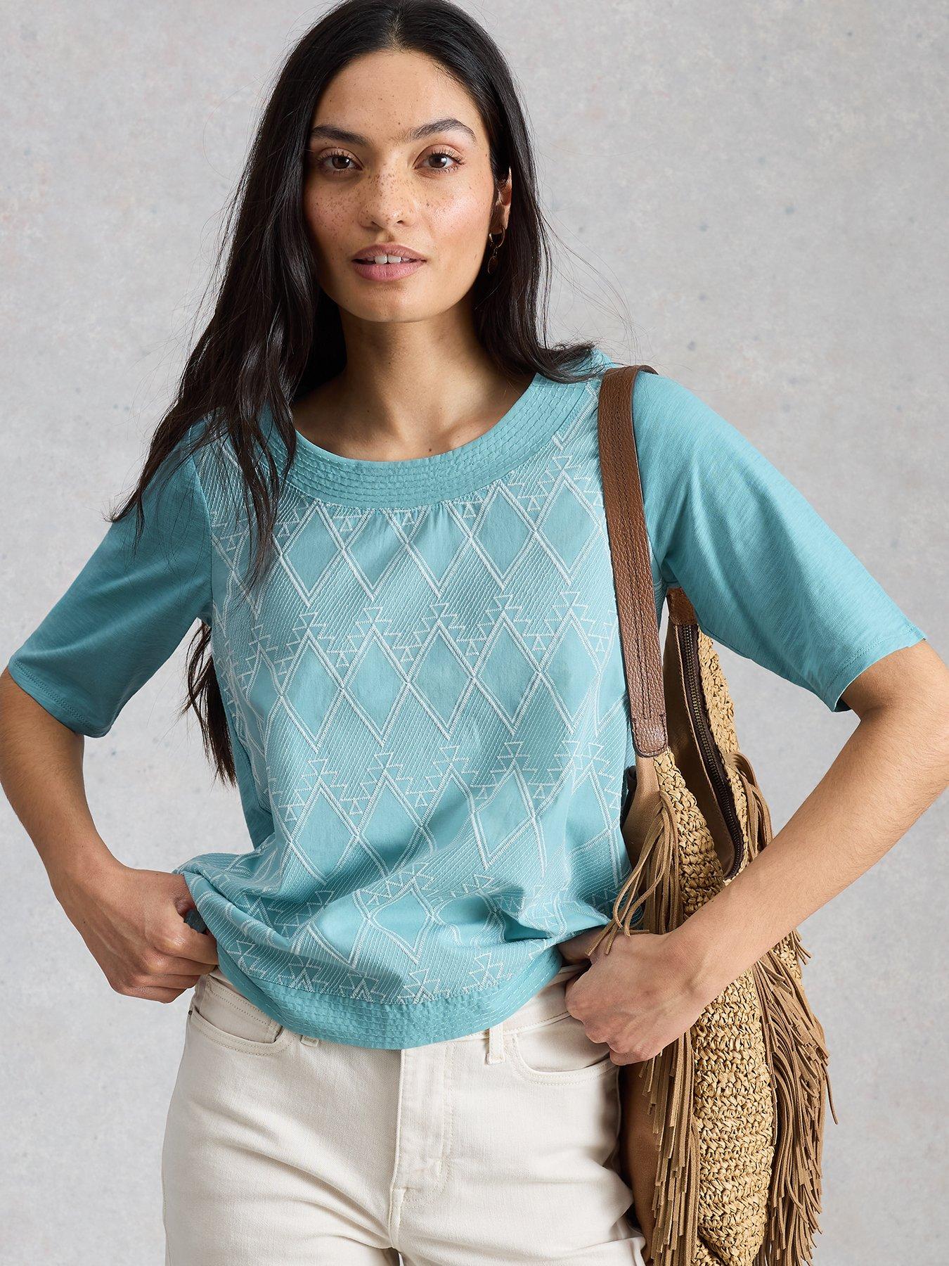 White Stuff Weaver Broderie Tee - Blue