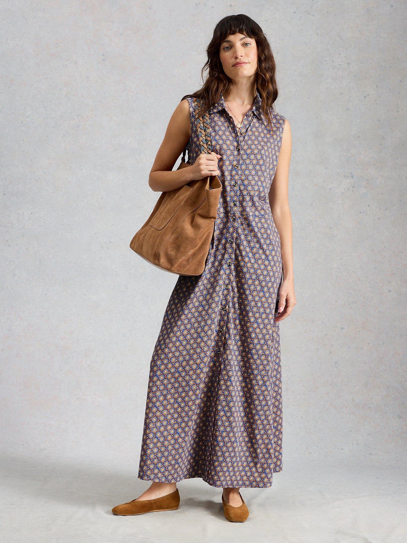 White Stuff Rua Maxi Jersey Shirt Dress - Blue