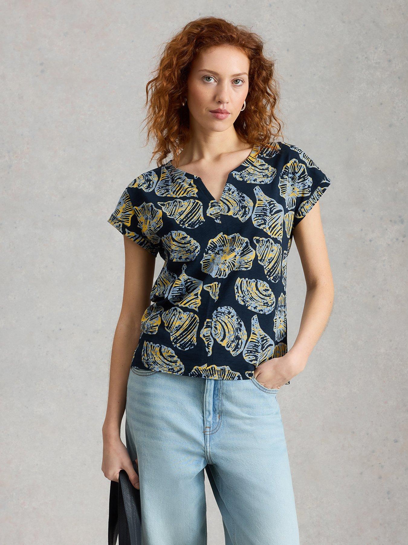 White Stuff Nelly Notch Neck T-Shirt - Blue