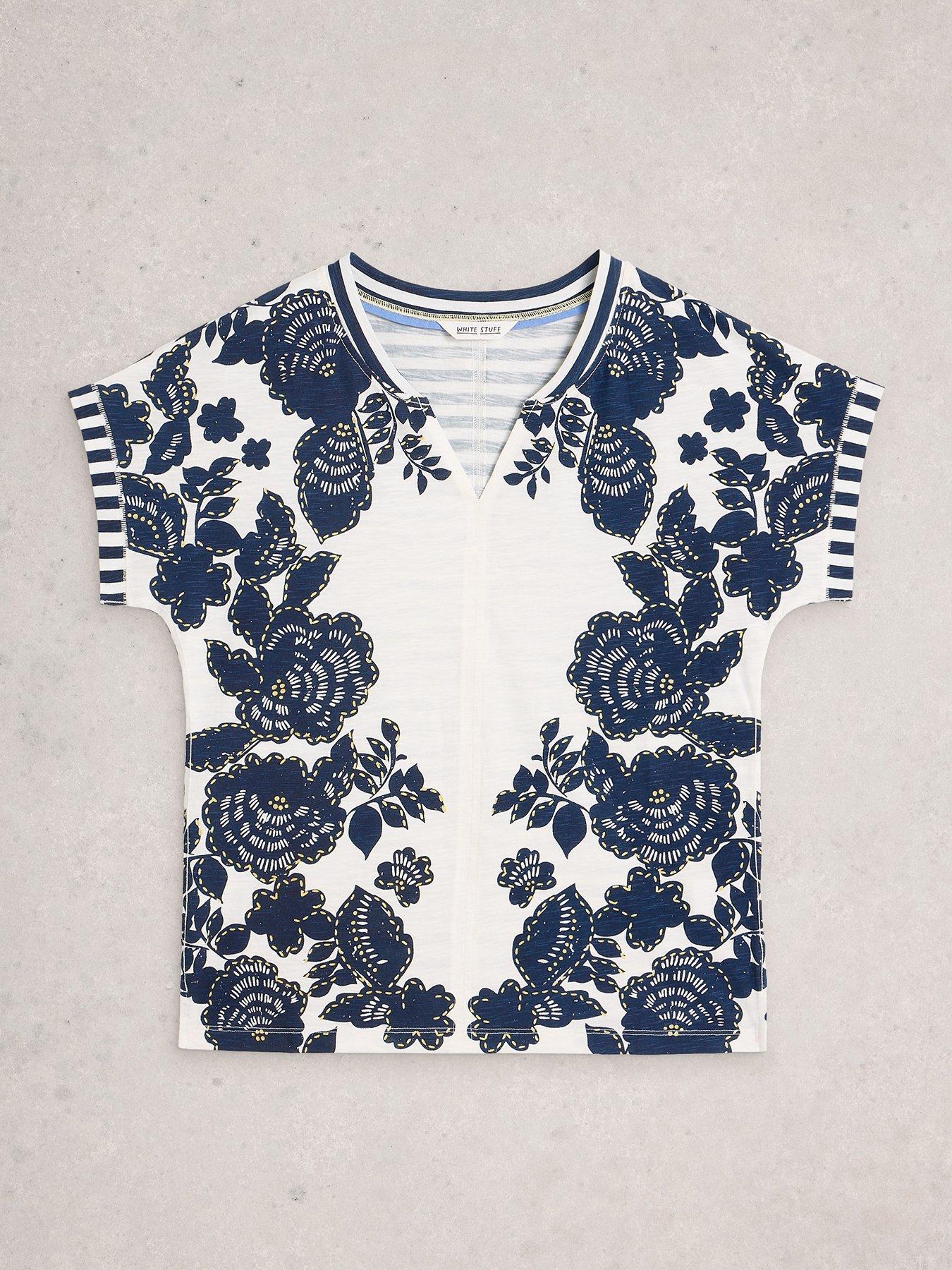 Image 5 of 6 of White Stuff Nelly Notch Neck T-Shirt - Blue