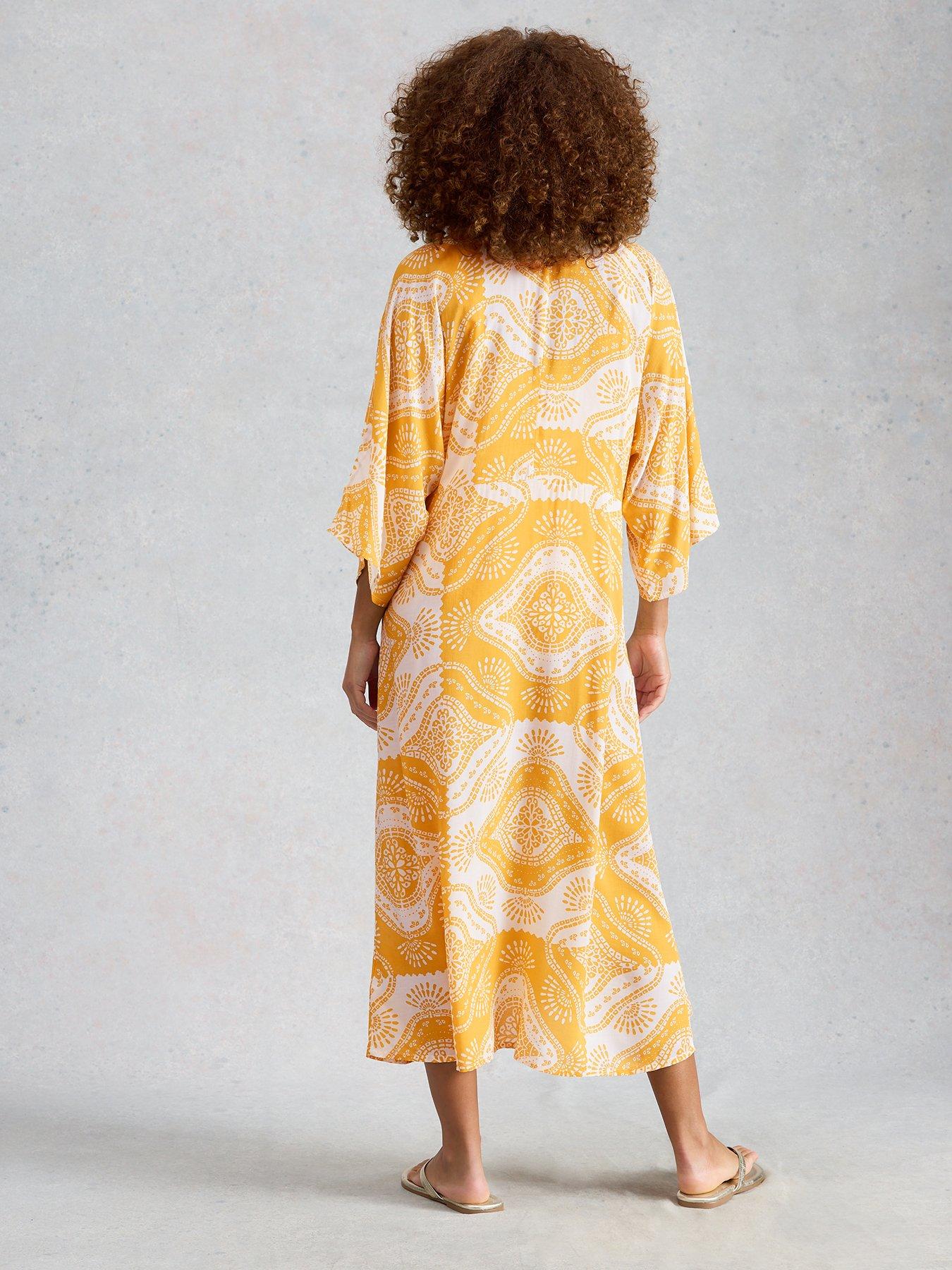 Image 2 of 6 of White Stuff Cleo V Neck&nbsp;Kimono - Yellow Print&nbsp;